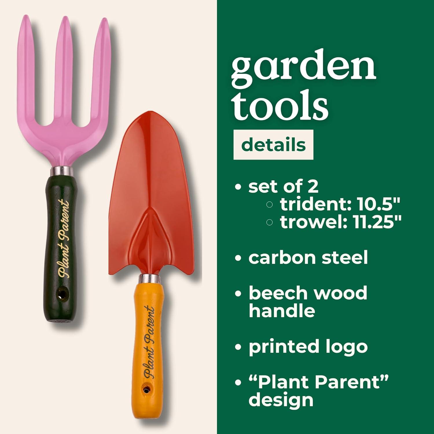 imagebando 2 Piece Gardening Hand Tools Cute Garden Tool Set Includes Hand Rake and Trowel with Beech Wood Handles Plant Parent