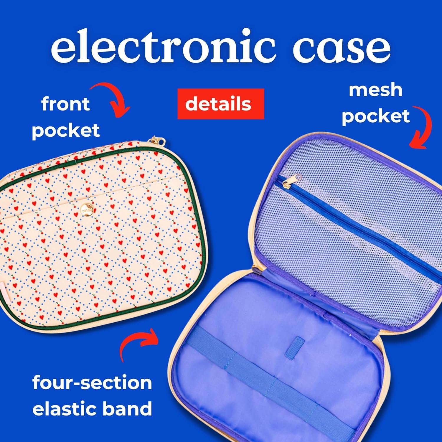 imagebando Electronic Organizer Travel Case Lightweight Zipper Mobile Tech Pouch with Pockets and Cord Elastics Cherry Hearts