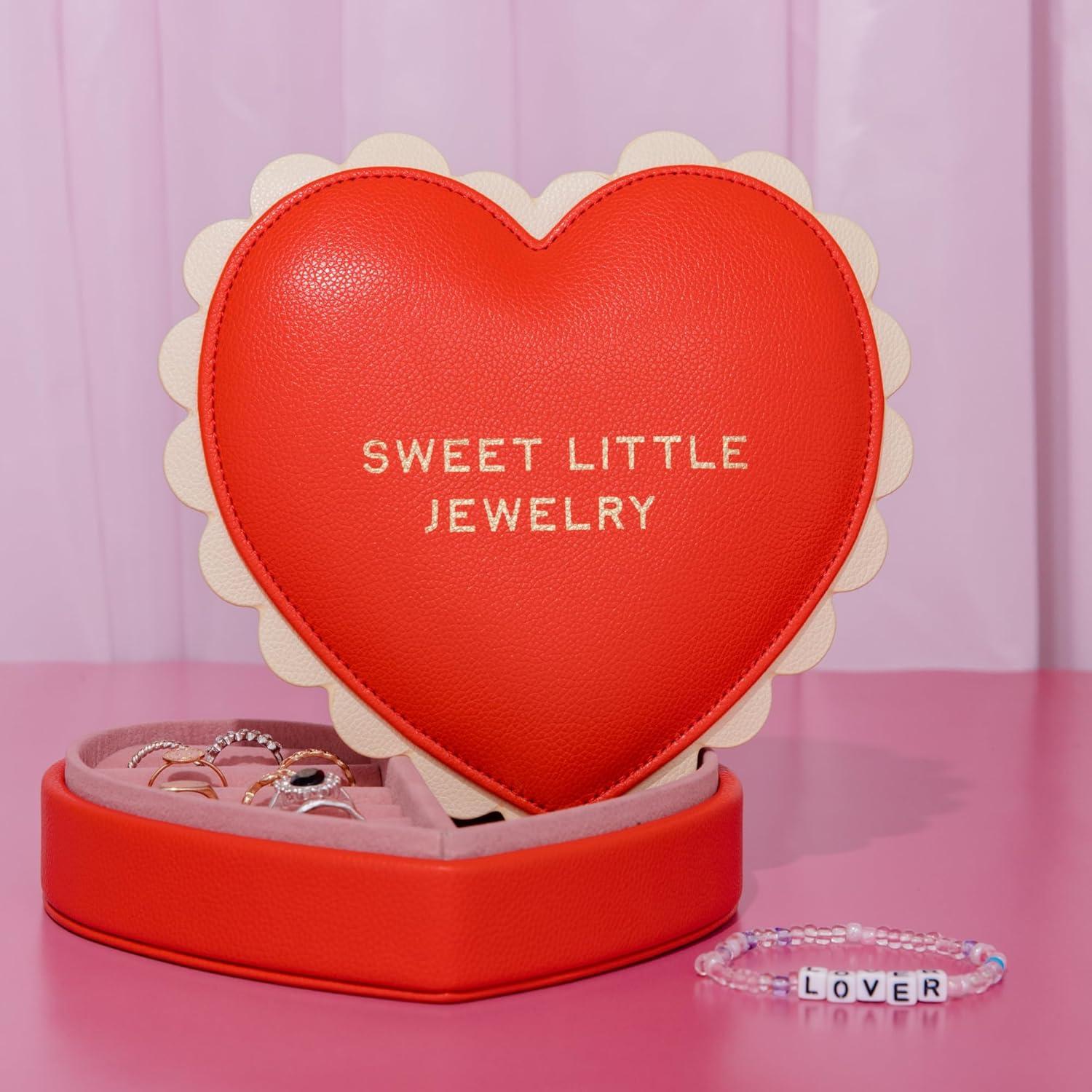 imagebando Heart Shaped Vegan Leather Jewelry Organizer Box Travel Jewelry Case for Earrings Necklaces and Bracelets