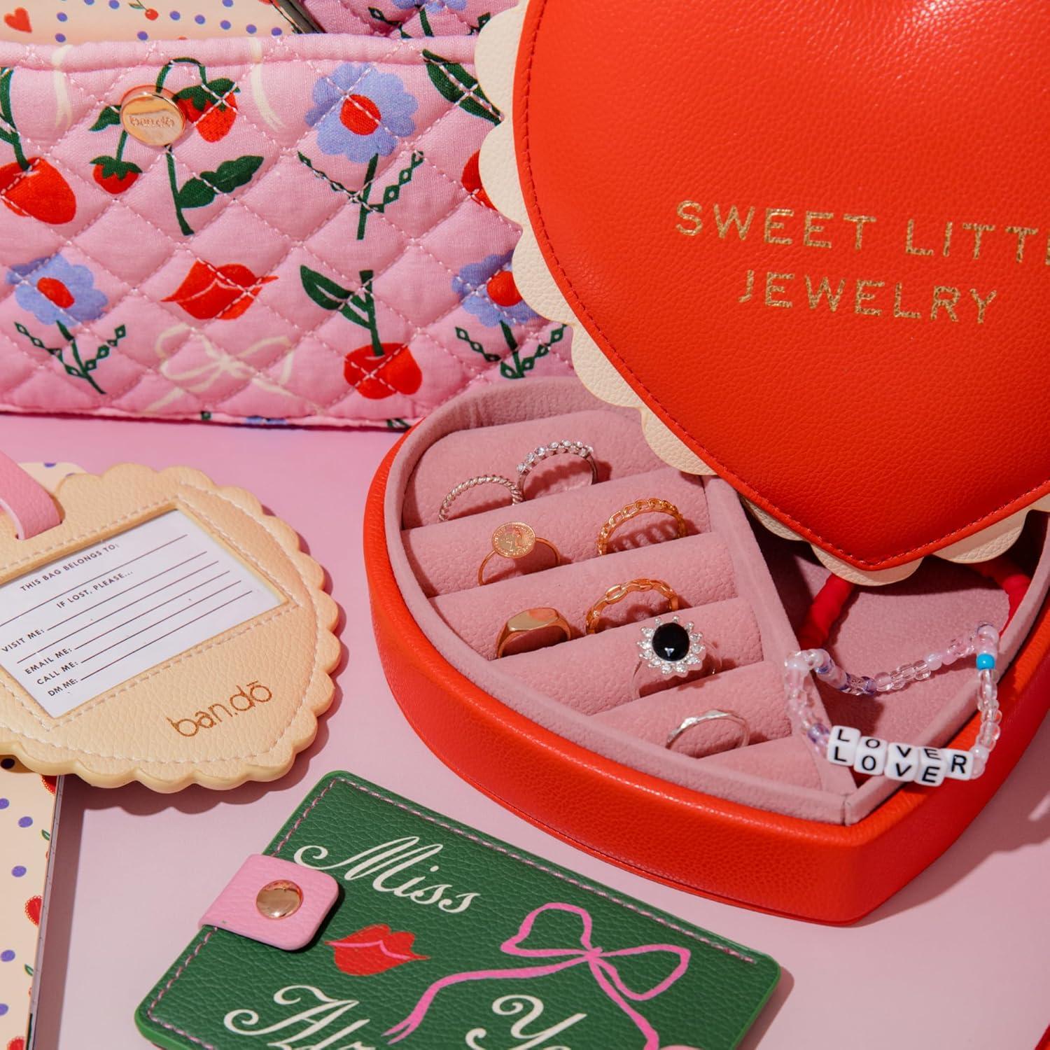 imagebando Heart Shaped Vegan Leather Jewelry Organizer Box Travel Jewelry Case for Earrings Necklaces and Bracelets