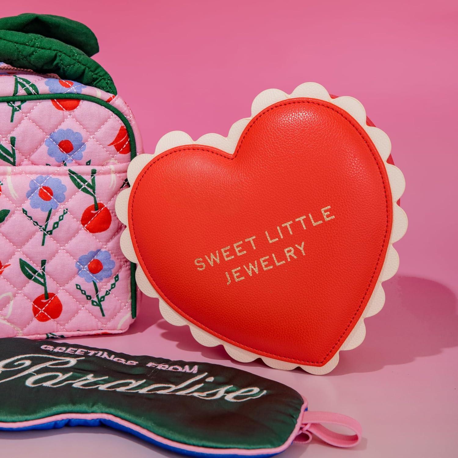 imagebando Heart Shaped Vegan Leather Jewelry Organizer Box Travel Jewelry Case for Earrings Necklaces and Bracelets