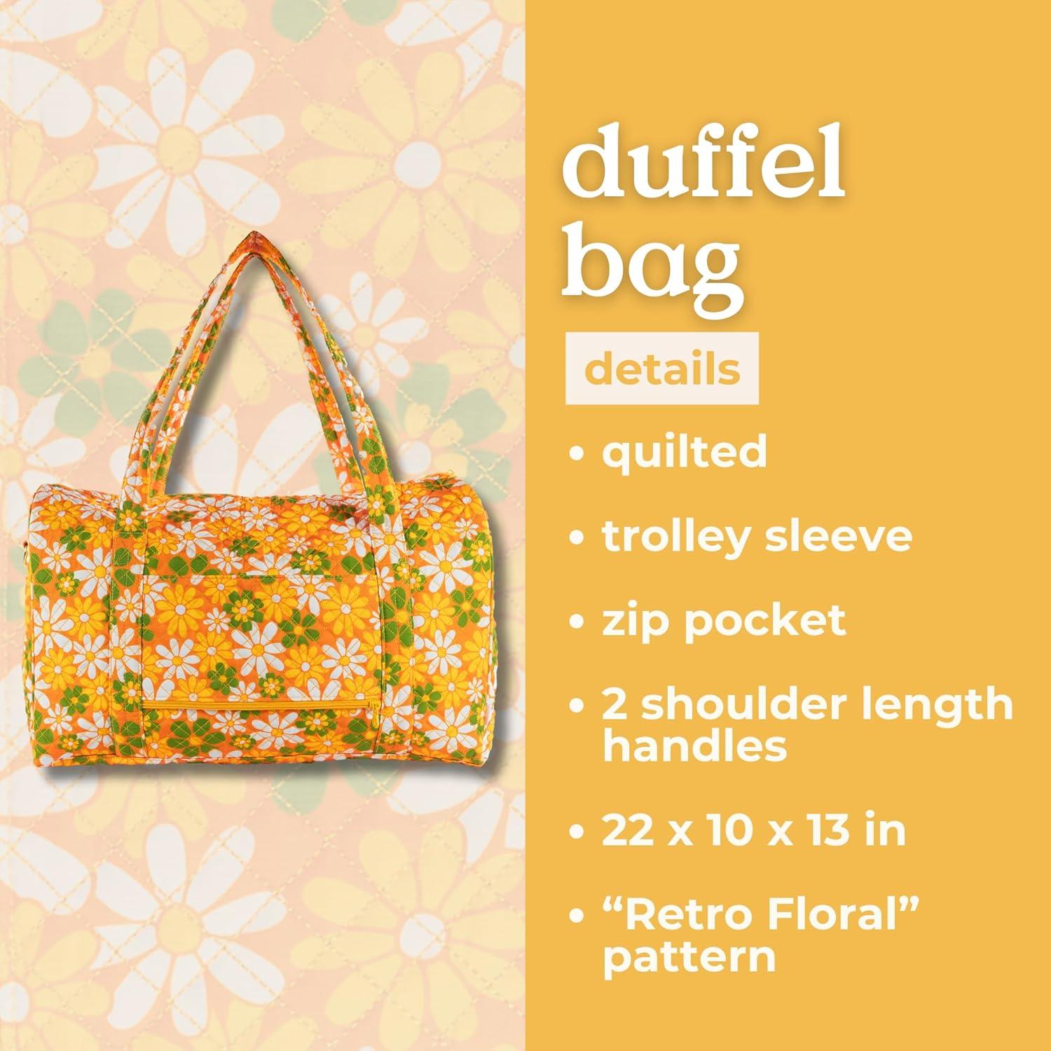 imagebando Quilted Duffel Bag for Women Large Carry On Travel Weekend Bag with Top and Shoulder Straps Retro Floral