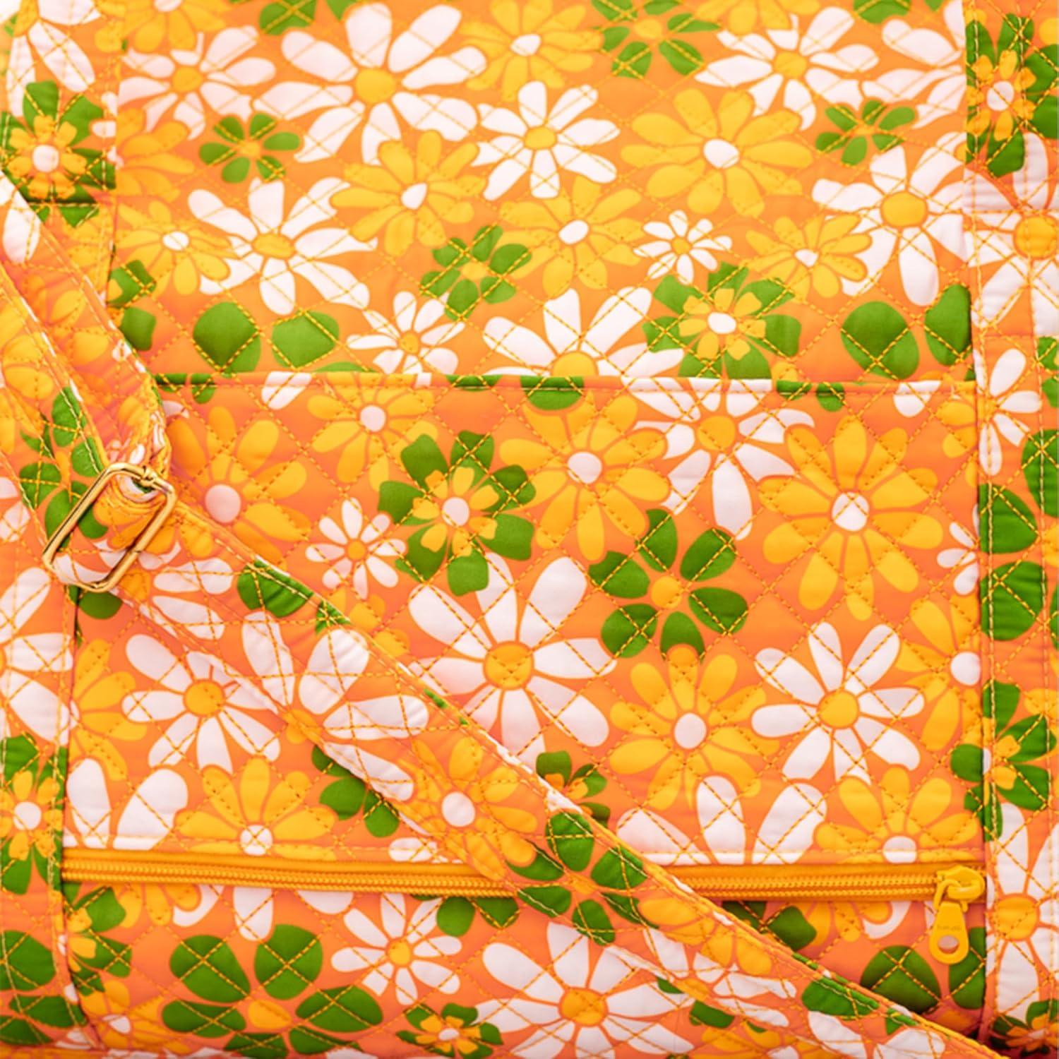 imagebando Quilted Duffel Bag for Women Large Carry On Travel Weekend Bag with Top and Shoulder Straps Retro Floral