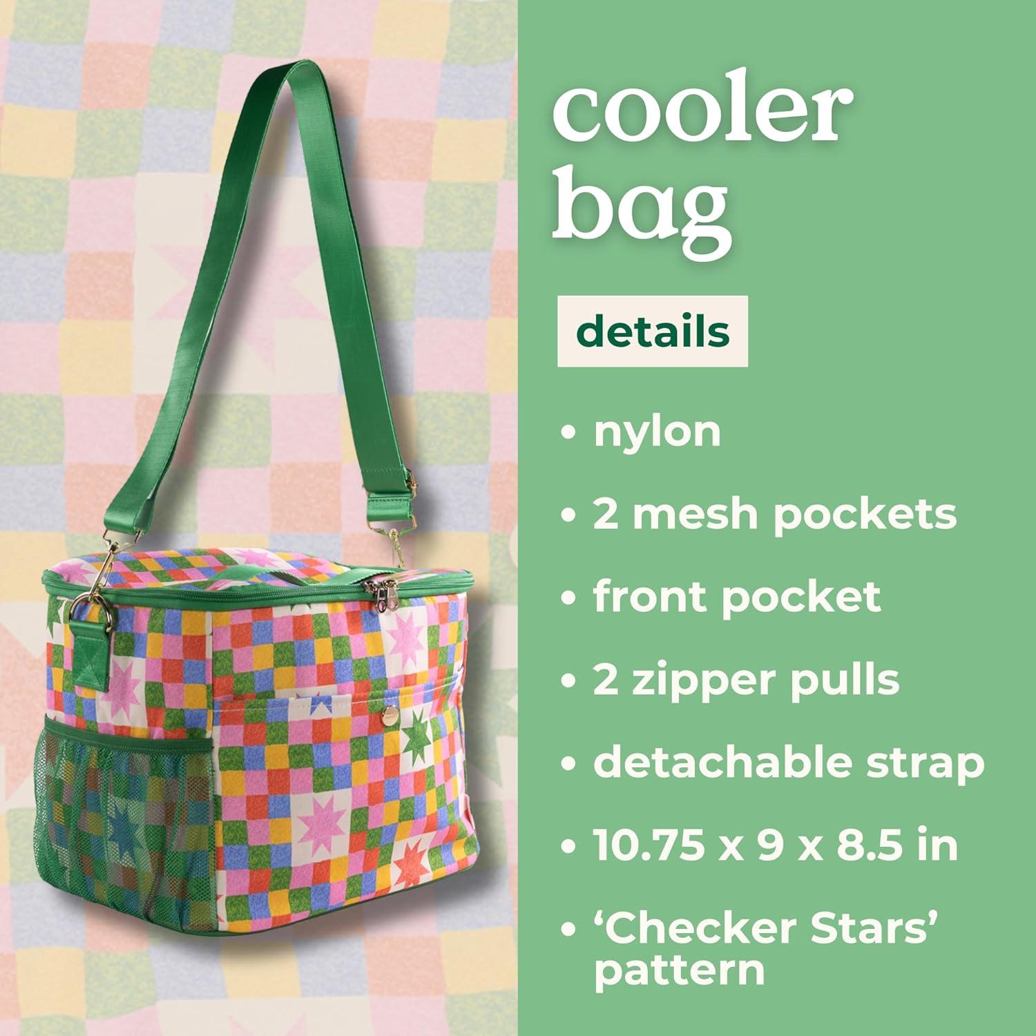 imagebando Super Chill Cooler Bag Insulated Bag with Shoulder Straps Zipper ampamp Pocket Nylon Cooler Cute Portable Cooler for Picnics or Beach Days Checker Stars