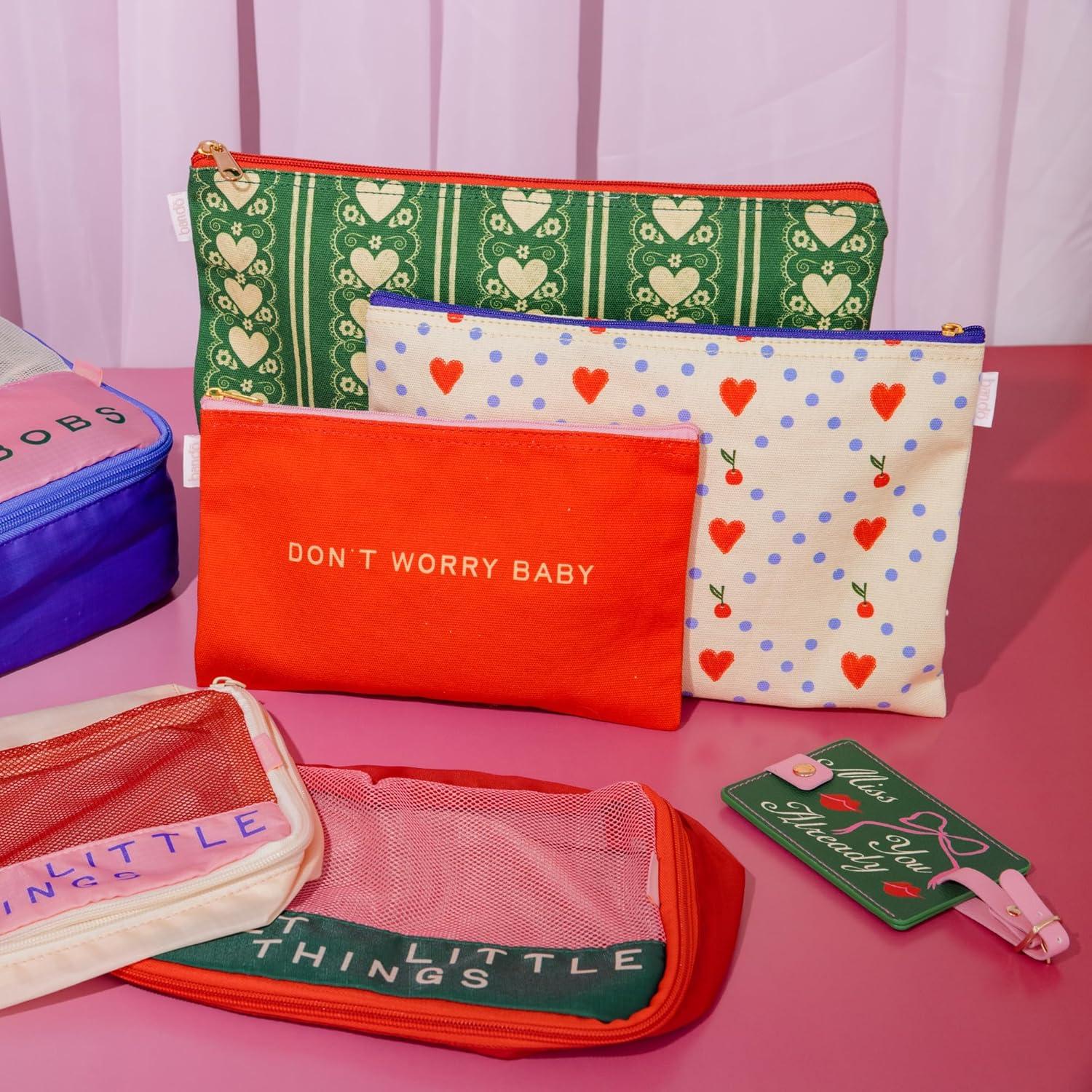 imagebando Travel Bags Carryall Trio Nylon Bag Set Waterproof Bag 3 Zip Pouches for Pencils Toiletries or Accessories Dont Worry Baby