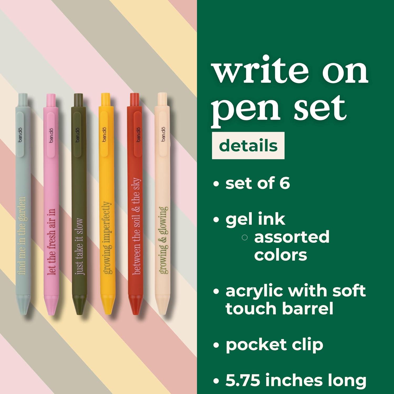 imagebando Write On Rainbow Colored Gel Pen Set of 6 Plastic Click Pens with NonToxic Colorful Ink and Pocket Clips Garden Sayings