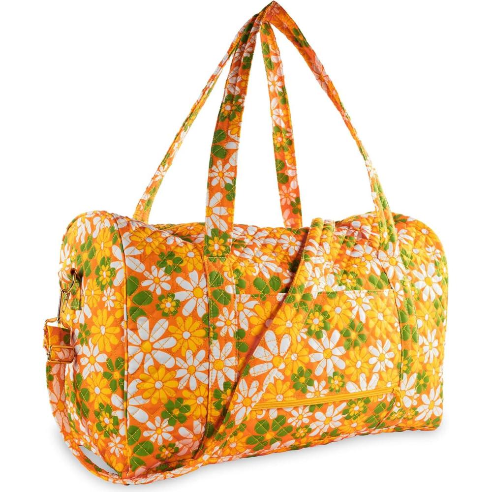 imagebando Quilted Duffel Bag for Women Large Carry On Travel Weekend Bag with Top and Shoulder Straps Retro Floral