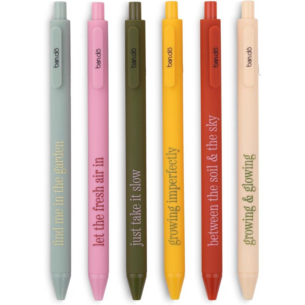 imagebando Write On Rainbow Colored Gel Pen Set of 6 Plastic Click Pens with NonToxic Colorful Ink and Pocket Clips Garden Sayings