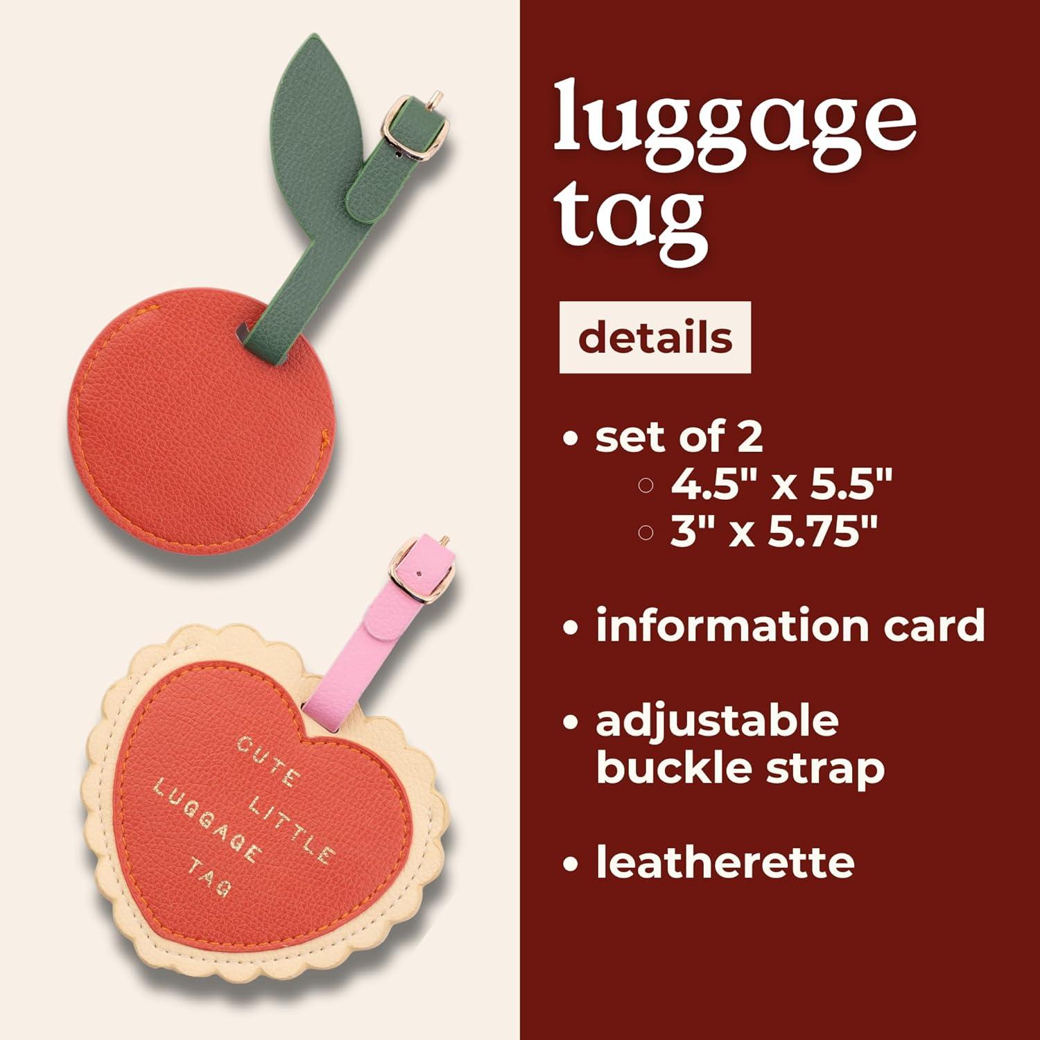 imagebando Getaway Suitcase Tag Set of 2 for Travel Novelty Shaped Durable Vegan Leather Luggage Identifier Heart and Cherry