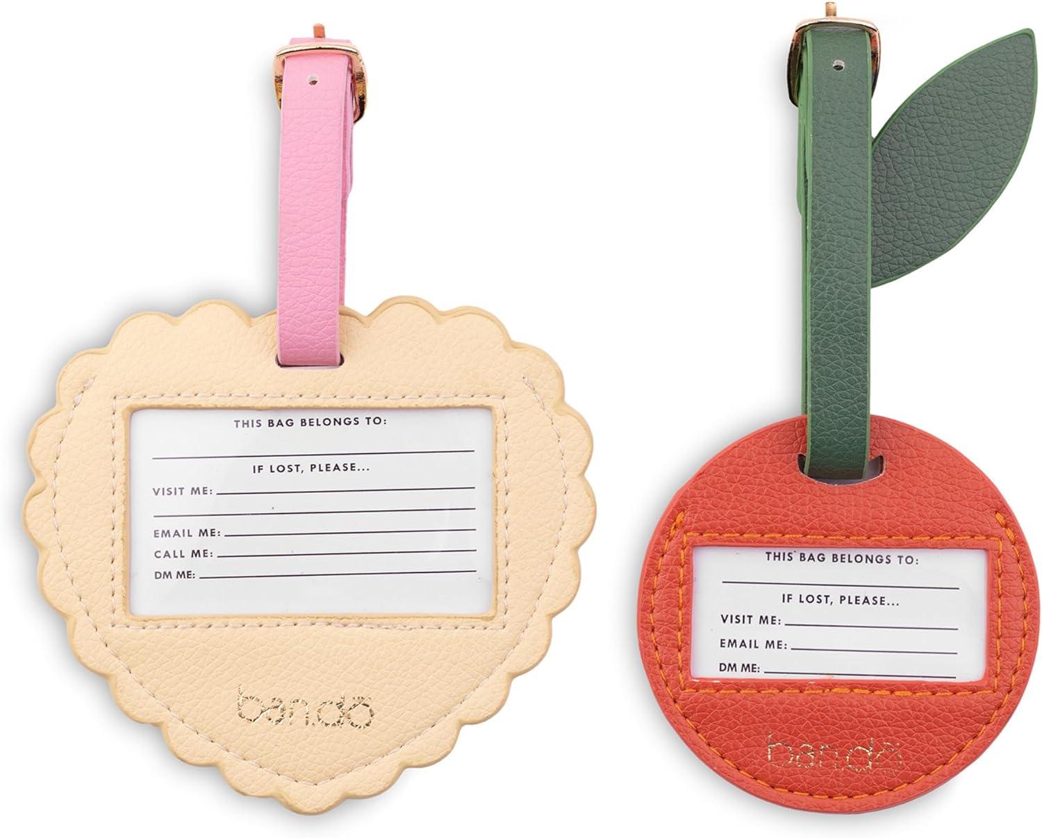 imagebando Getaway Suitcase Tag Set of 2 for Travel Novelty Shaped Durable Vegan Leather Luggage Identifier Heart and Cherry