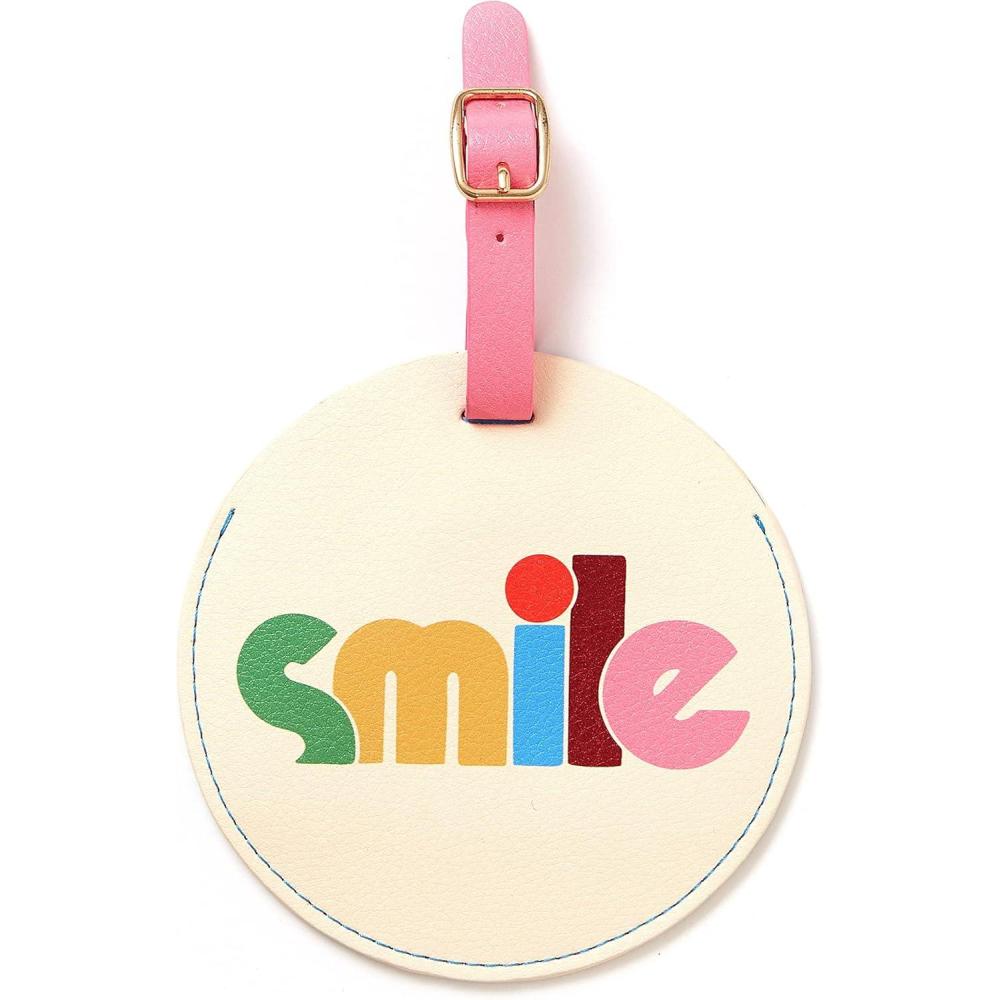 imageBando Getaway Circle Suitcase Tag for Travel Durable Vegan Leather Luggage Identifier SmileSmile