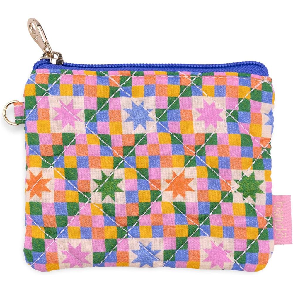 imagebando Diamond Quilted Cotton Coin Purse with Zipper Closure Checker Stars