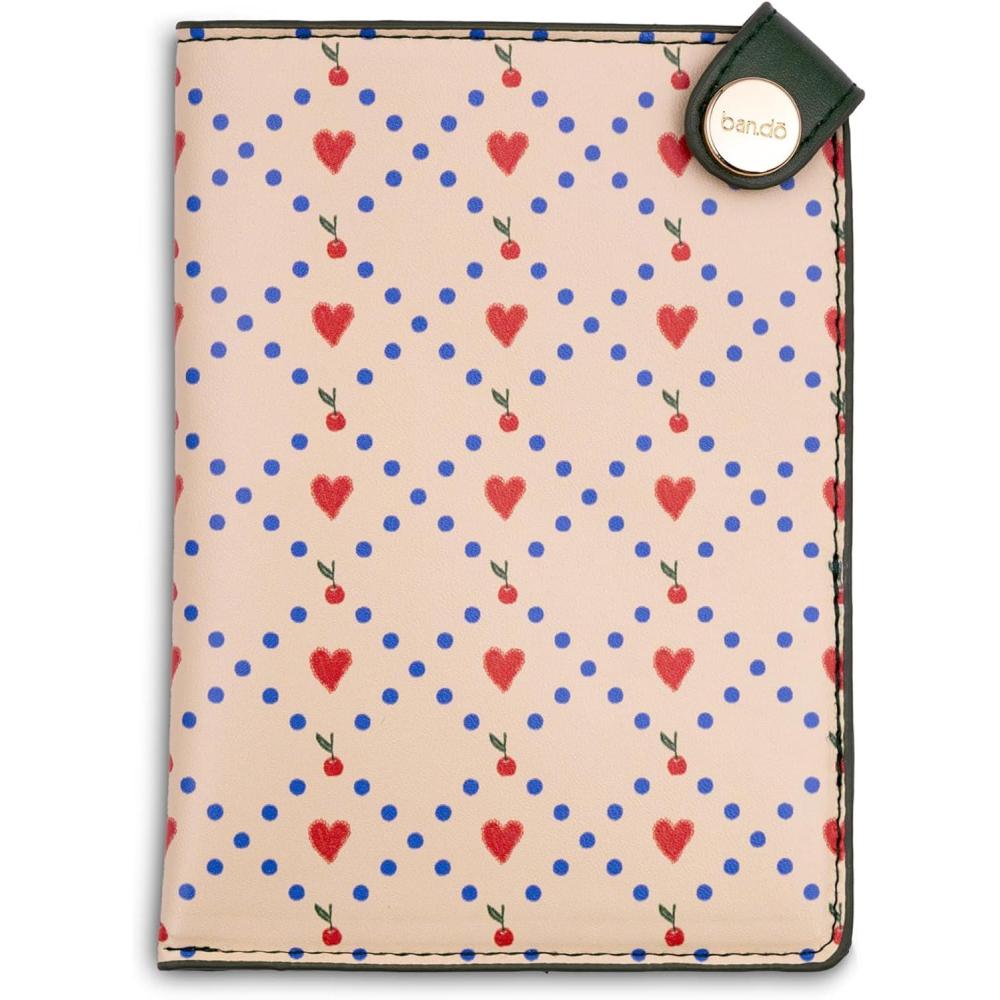 imagebando Getaway Retro Passport Holder Durable Vegan Leather Passport Cover Travel Wallet Fits Credit Cards and Vaccine Card Cherry Hearts