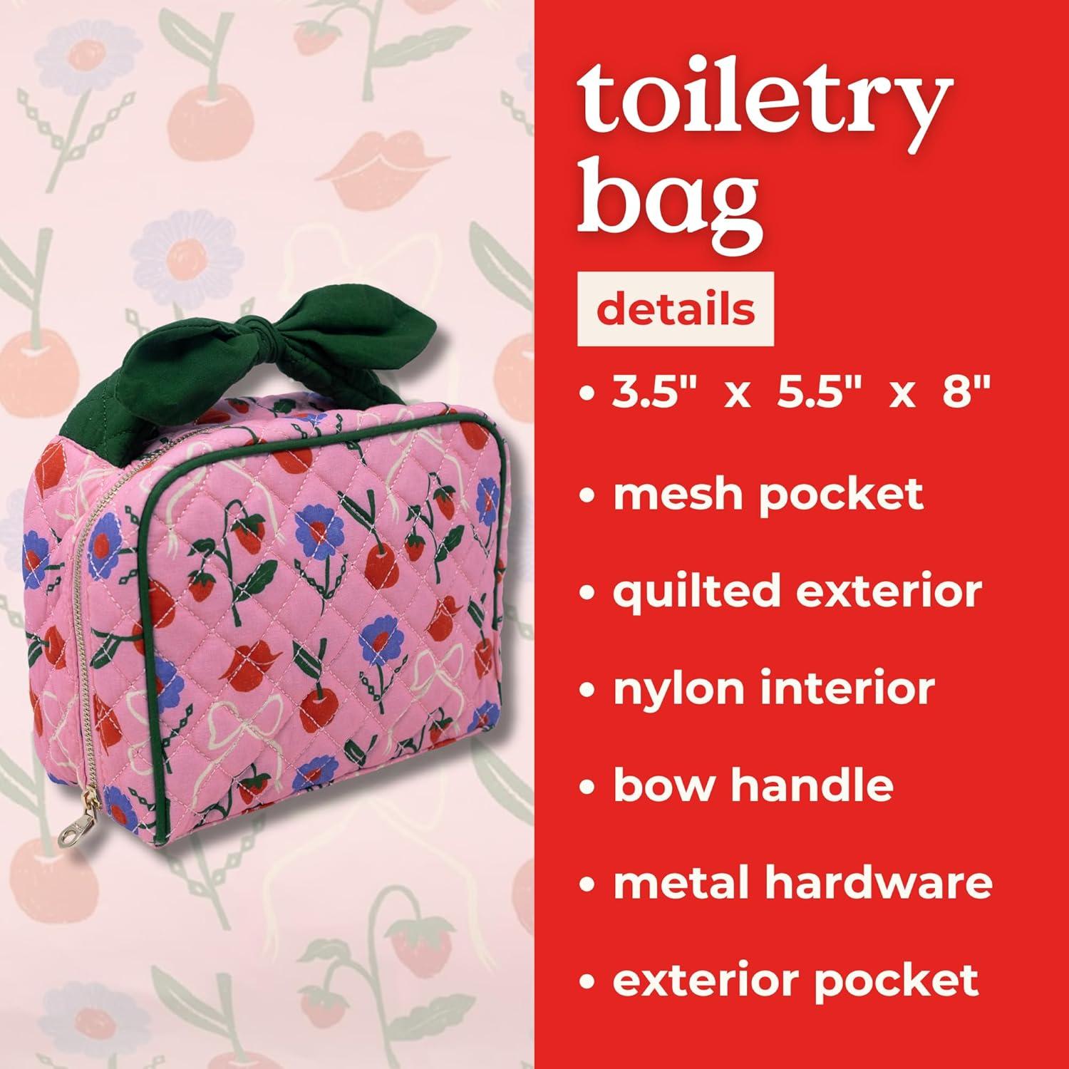 imagebando Getaway Quilted Toiletry Bag with Bow Handle Cherry Lips