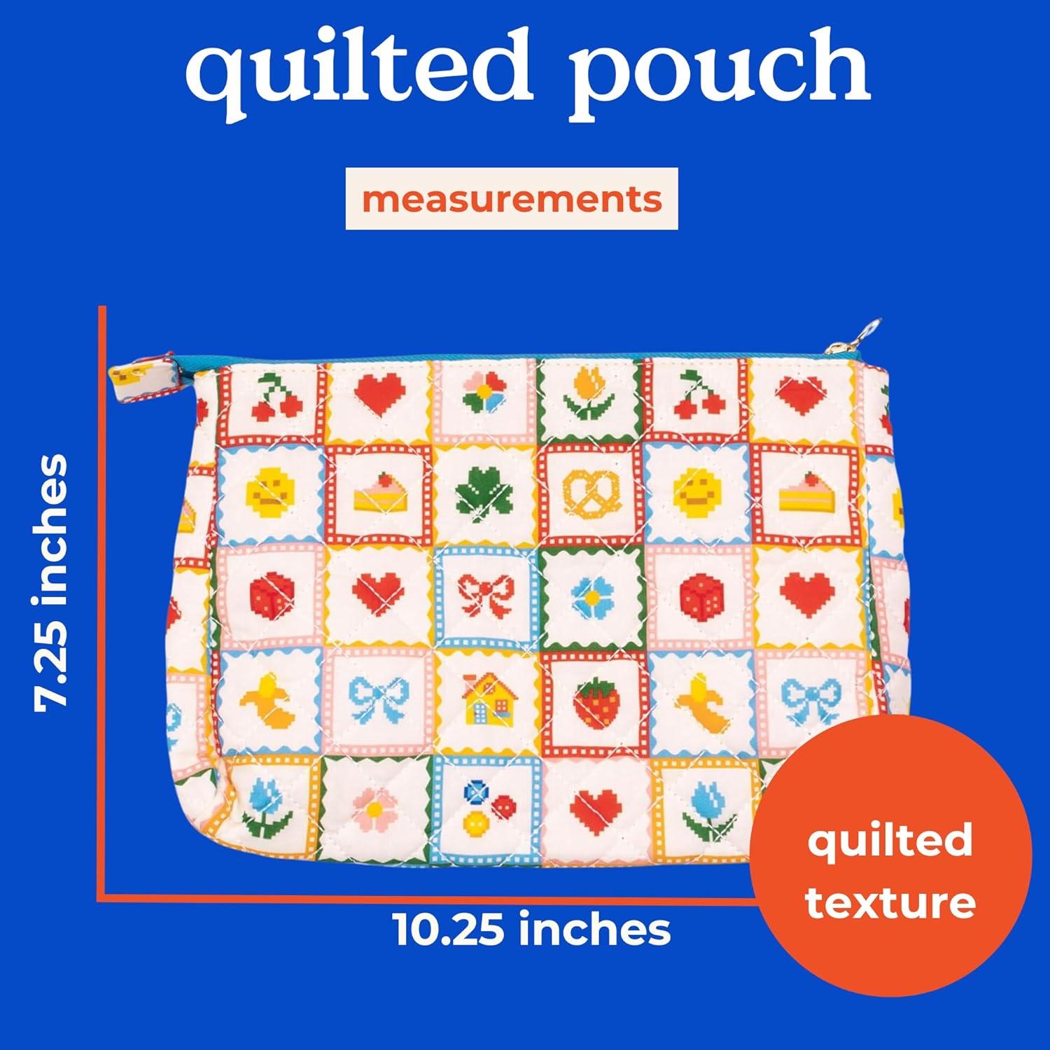 imagebando Quilted Pen and Pencil Case for Adults Small Zipper Pouch for Office and Art Supplies Travel Toiletries Makeup Quilt