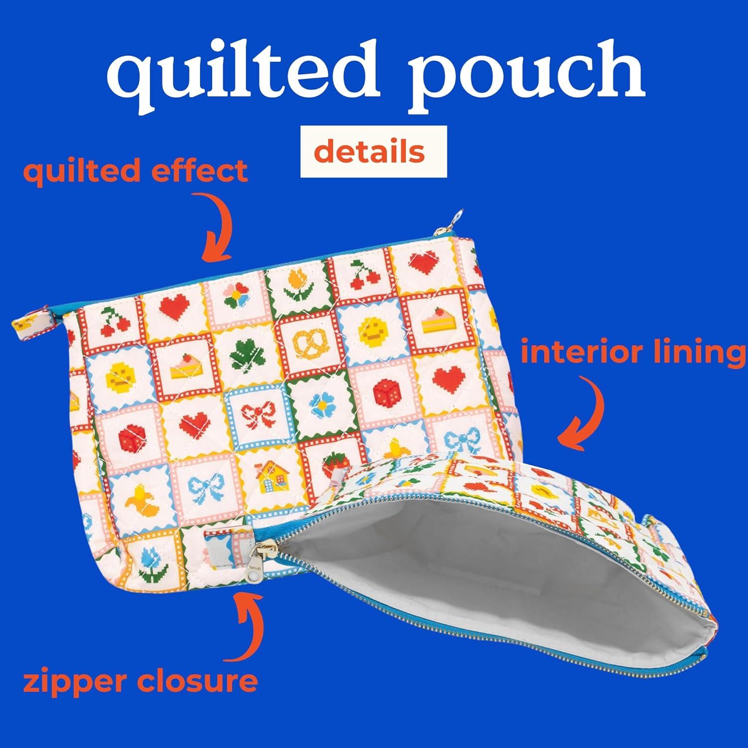 imagebando Quilted Pen and Pencil Case for Adults Small Zipper Pouch for Office and Art Supplies Travel Toiletries Makeup Quilt