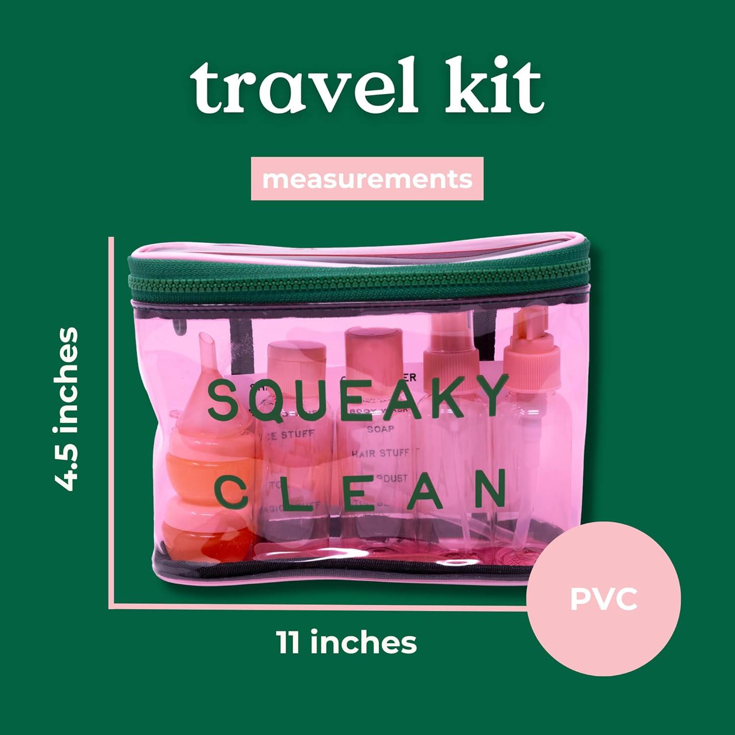 imagebando Travel Kit with 4 Plastic Bottles 2 Pots Label Sheet Accessories and PVC Zipper Pouch Squeaky Clean
