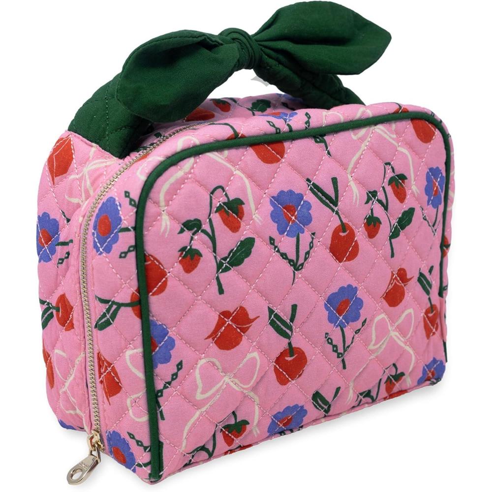 imagebando Getaway Quilted Toiletry Bag with Bow Handle Cherry Lips