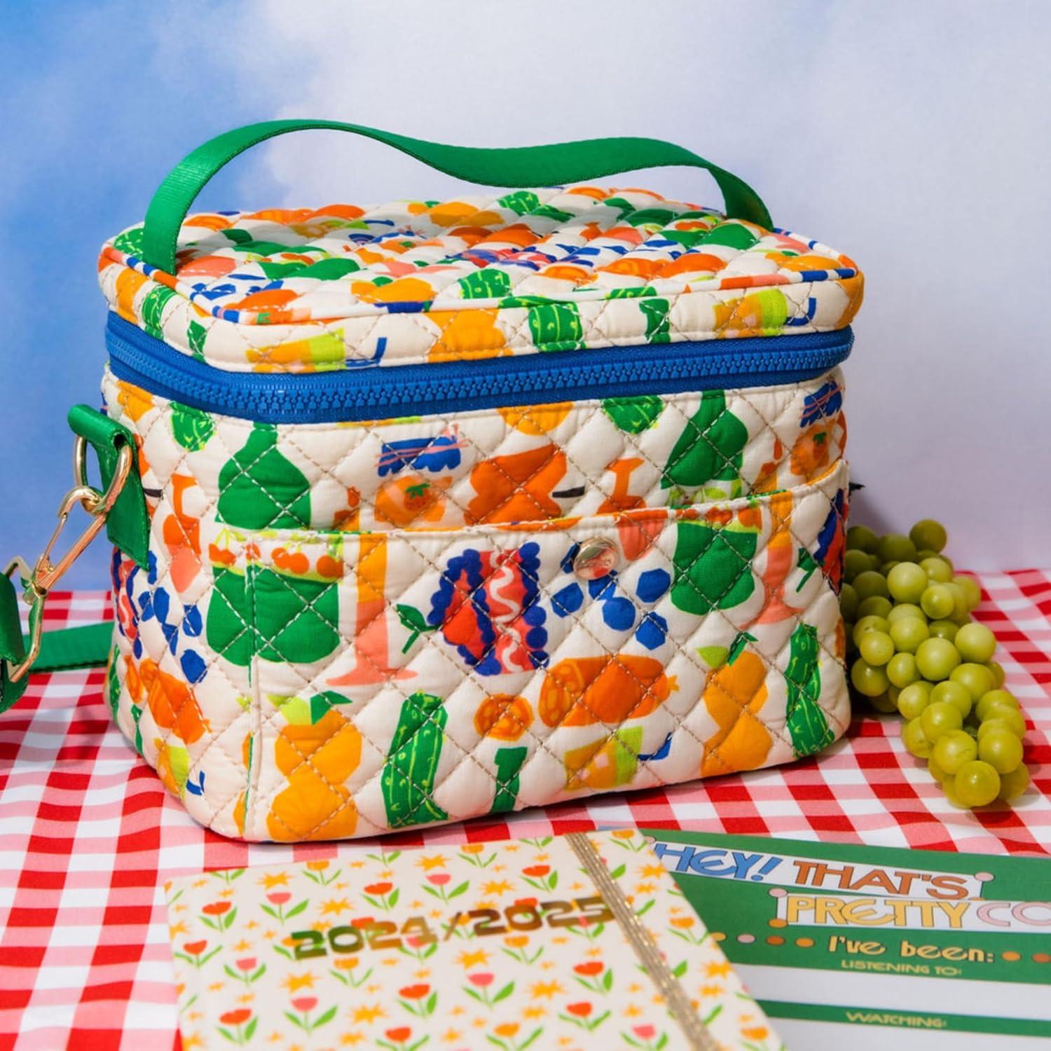 imagebando Cooler Lunch Bag Insulated Bag with Shoulder Straps for Adults Zipper ampamp Pocket Soft Sided Quilted Lunch Tote Cute Portable Lunch Bag Charcuturie Party