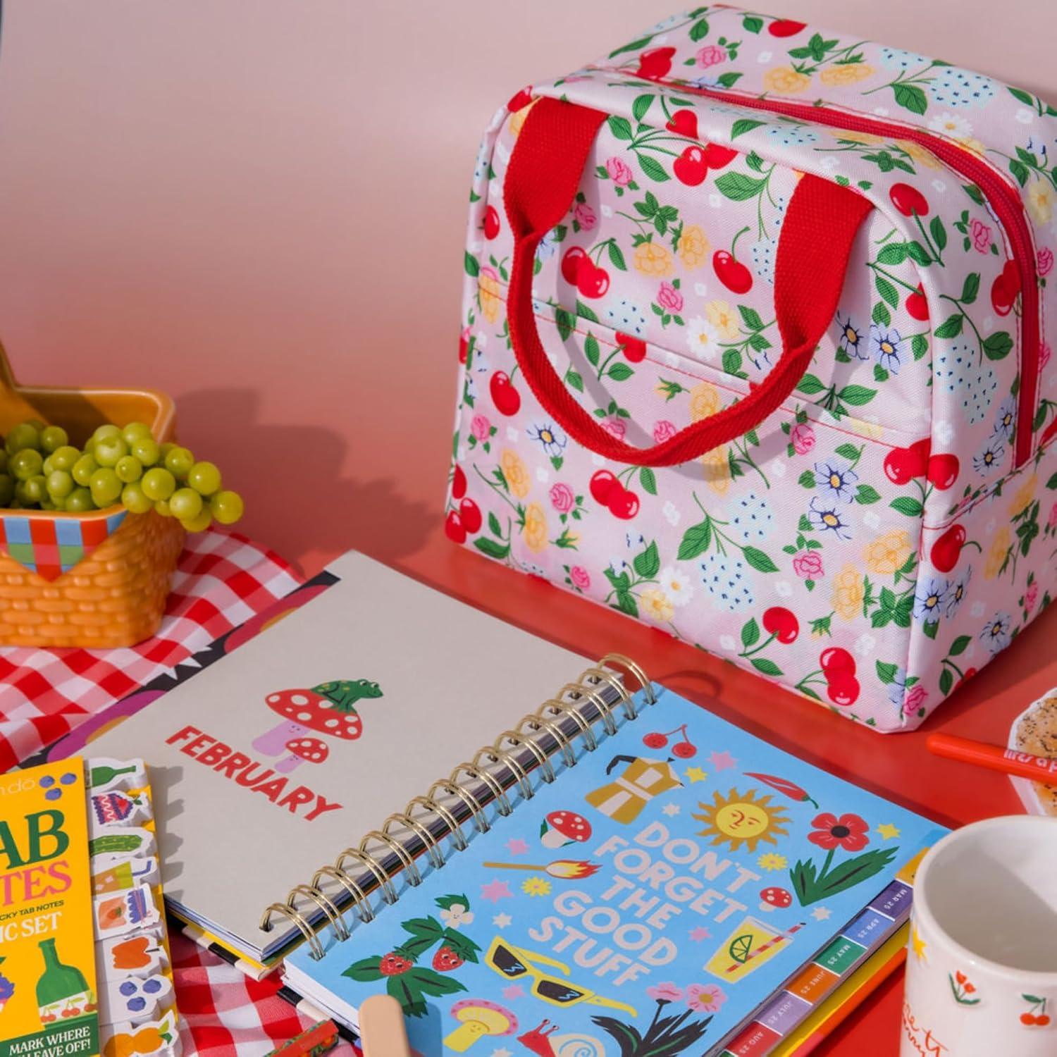 imagebando Cooler Lunch Bag for Adults Insulated Bag with Zipper ampamp Pocket Soft Sided Lunch Tote Cute Portable Lunch Bag Flowers and Fruit