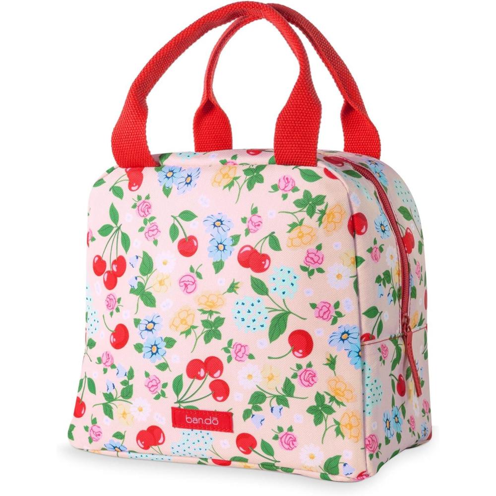 imagebando Cooler Lunch Bag for Adults Insulated Bag with Zipper ampamp Pocket Soft Sided Lunch Tote Cute Portable Lunch Bag Flowers and Fruit
