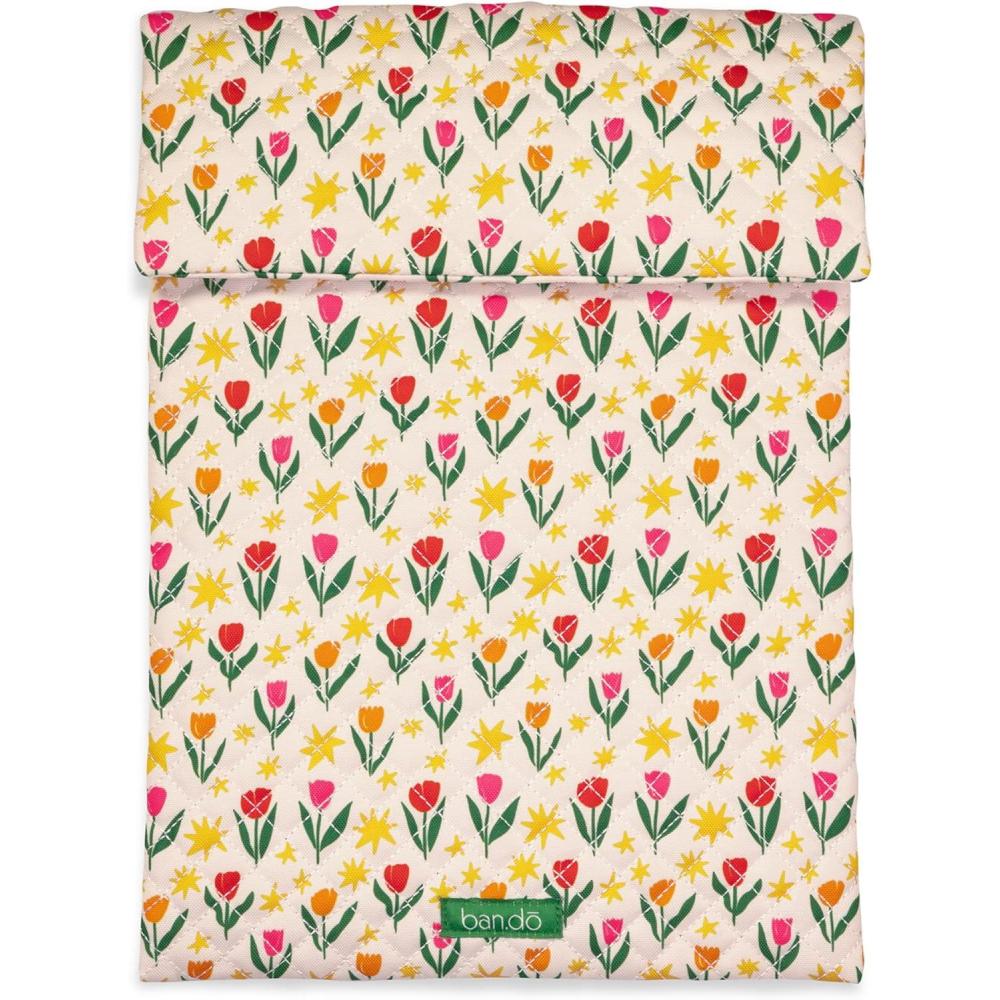 imageBando Go Go Padded Laptop Sleeve with Snap Closure and Wires Pouch Fits Up to 15inch Laptop Tulips on Ivory