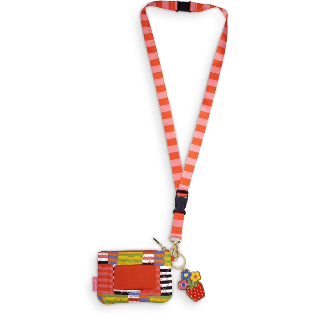 imagebando Colorful Zip ID Wallet Badge Holder Zippered Pouch with Lanyard and Keychain Black Stripes