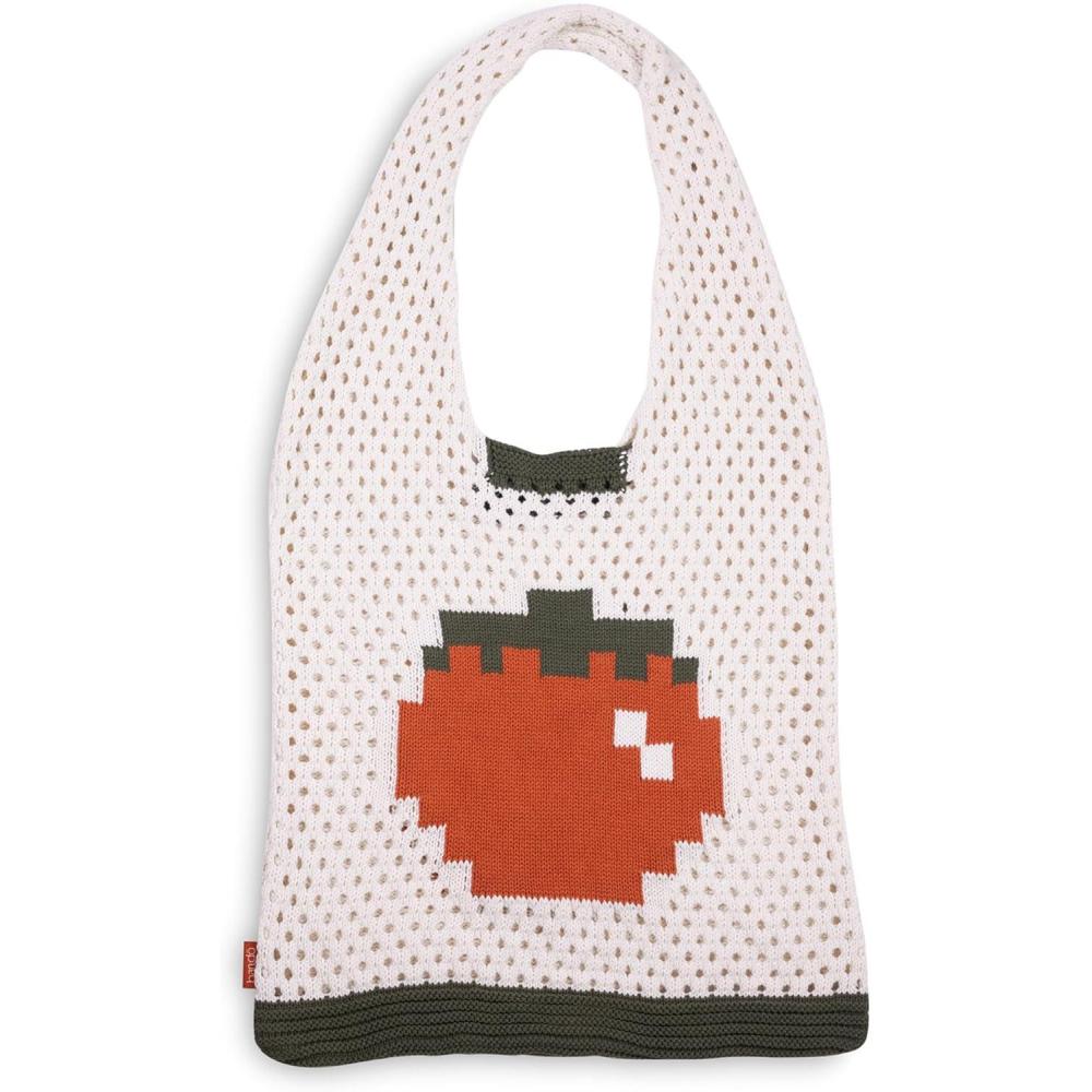 imagebando Crochet Produce Market Bag Cotton Yarn Crocheted Tote Pixelated Tomato