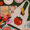 ban.do Crochet Produce Market Bag, Cotton Yarn Crocheted Tote, Pixelated Tomato