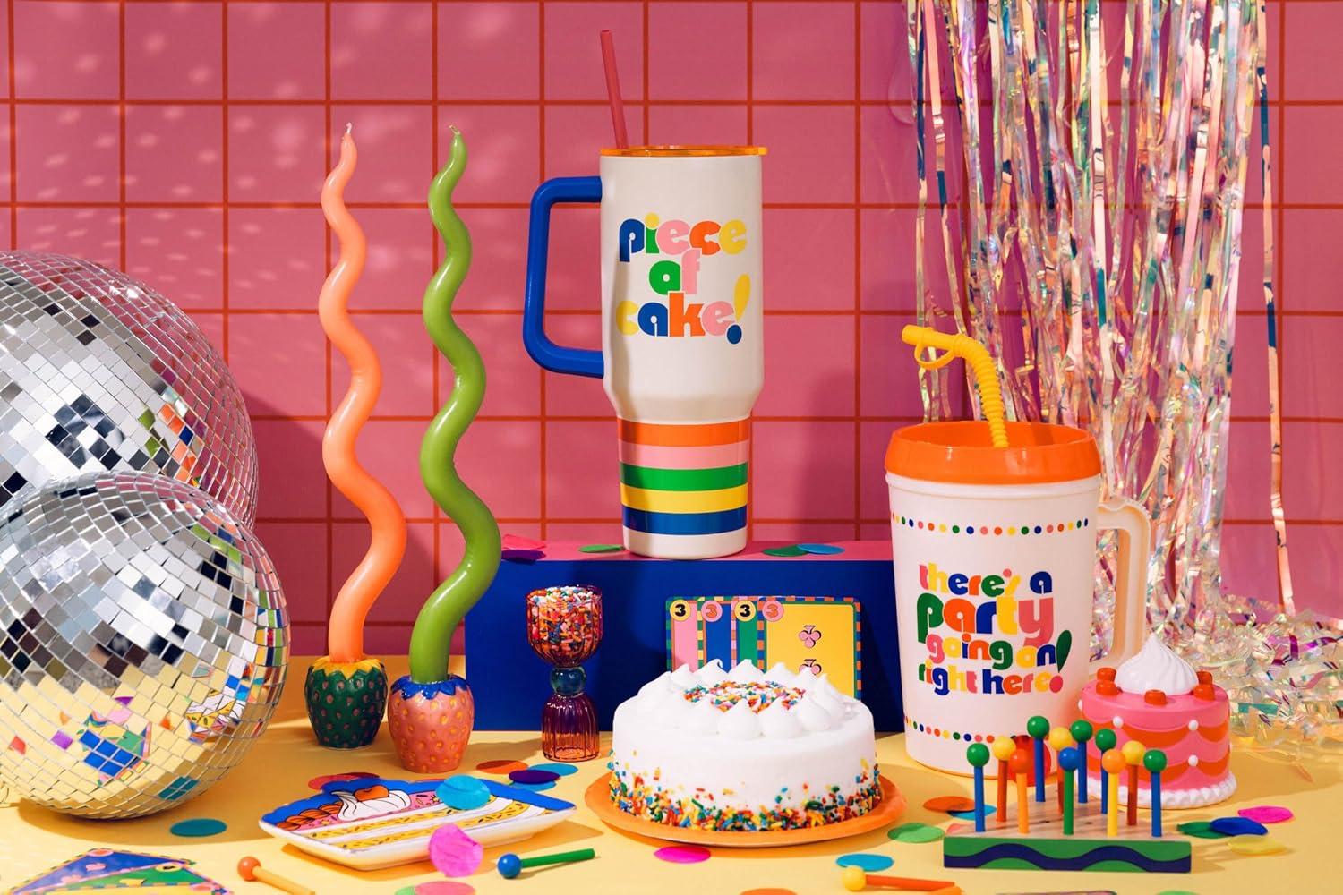 imagebando 40 Ounce Tumbler with Handle and Straw Double Walled Insulated Tumbler Stainless Steel Travel Mug Cupholder Friendly Large Tumbler Piece of CakePiece of Cake