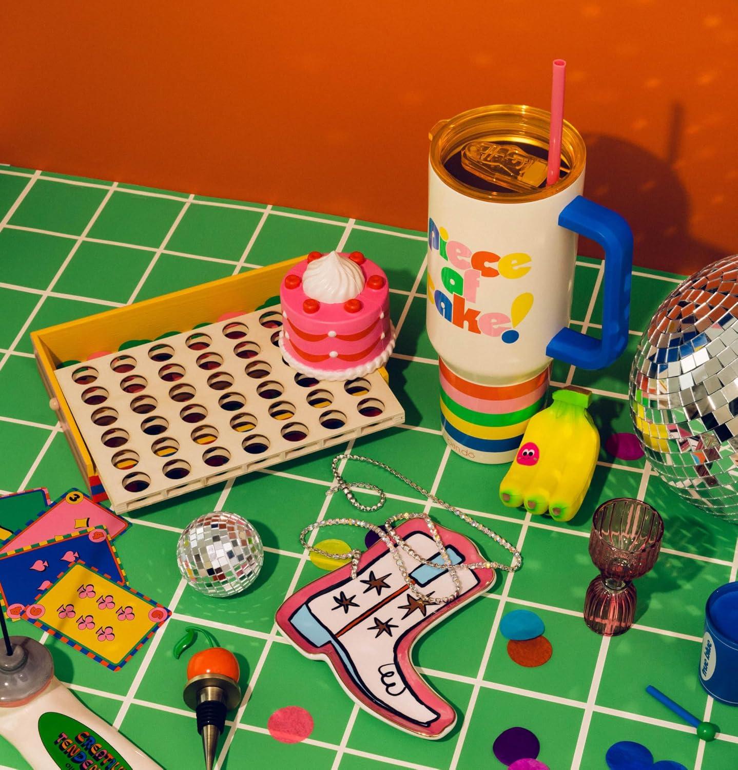 imagebando 40 Ounce Tumbler with Handle and Straw Double Walled Insulated Tumbler Stainless Steel Travel Mug Cupholder Friendly Large Tumbler Piece of CakePiece of Cake