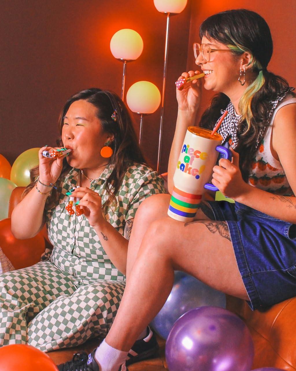 imagebando 40 Ounce Tumbler with Handle and Straw Double Walled Insulated Tumbler Stainless Steel Travel Mug Cupholder Friendly Large Tumbler Piece of CakePiece of Cake