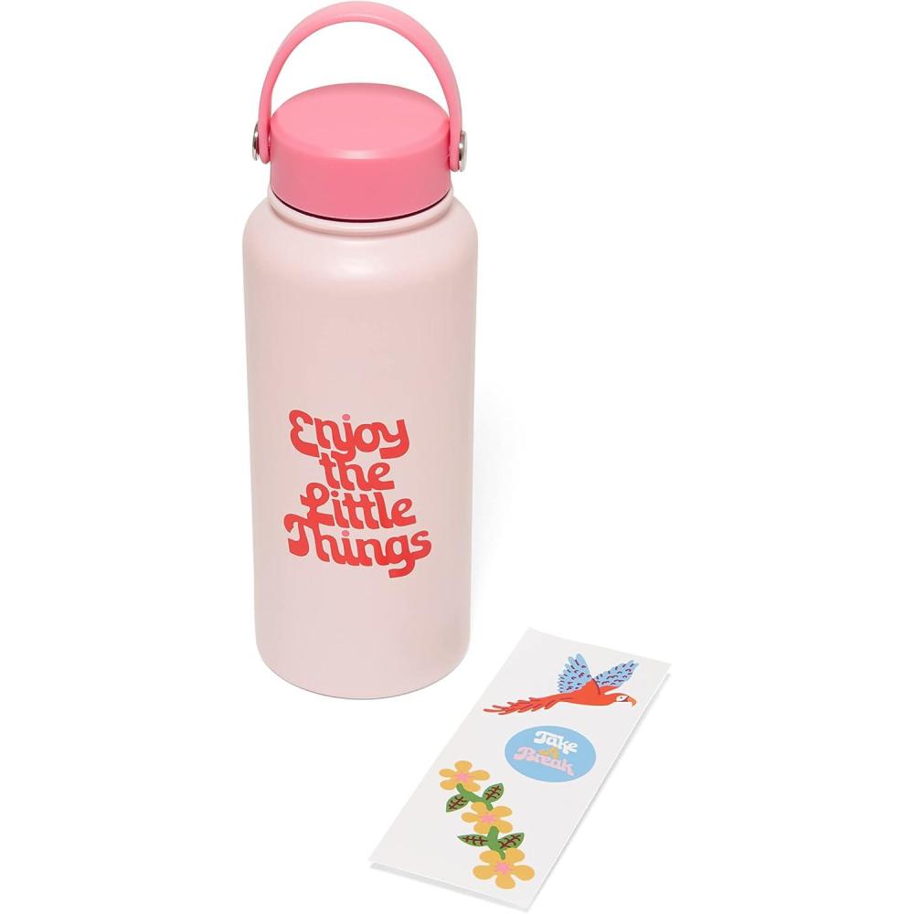 imagebando Large Water Bottle with Waterproof Sticker Pack Stainless Steel Double Wall Tumbler 33 Oz Insulated Metal Water Bottle Enjoy the Little things