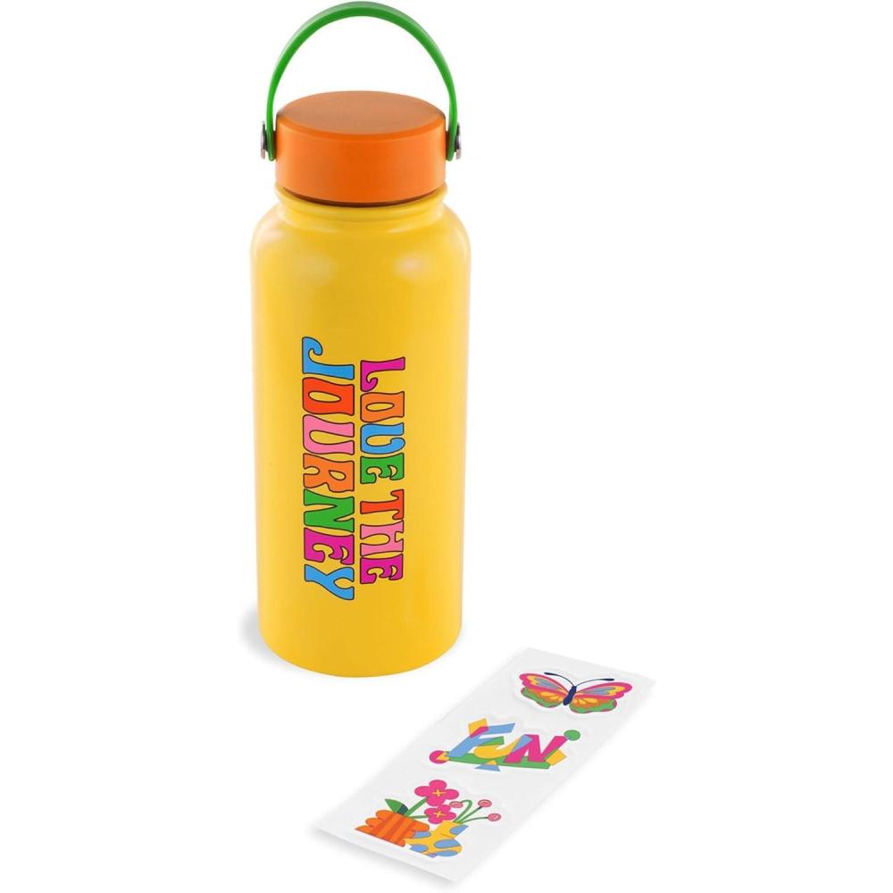 imagebando Large Water Bottle with Waterproof Sticker Pack Stainless Steel Double Wall Tumbler 33 Oz Insulated Metal Water Bottle Love the JourneyYellow
