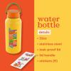 ban.do Large Water Bottle with Waterproof Sticker Pack, Stainless Steel Double Wall Tumbler, 33 Oz Insulated Metal Water Bottle (Love the Journey)(Yellow)