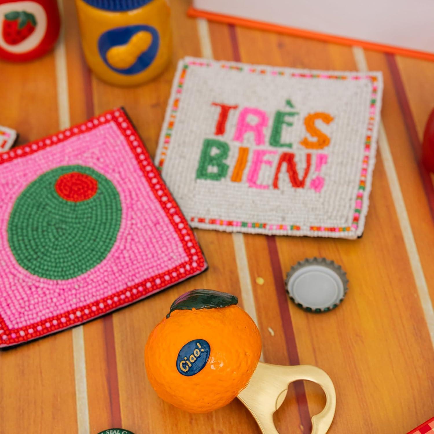 imagebando Beaded Coaster Set of 4 ColorfulFunkyUnique Coffee Table Decor QuiltCocktails