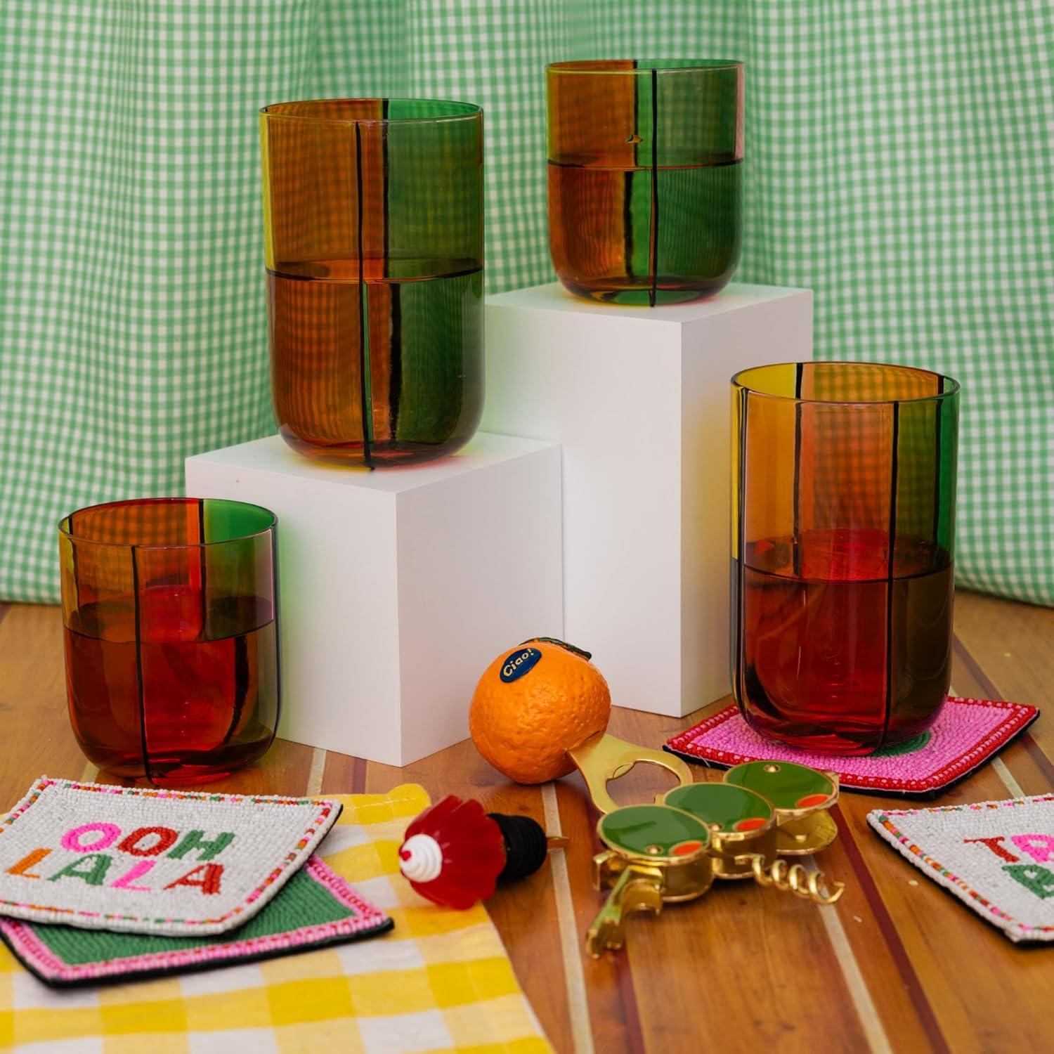 imagebando Beaded Coaster Set of 4 ColorfulFunkyUnique Coffee Table Decor QuiltCocktails