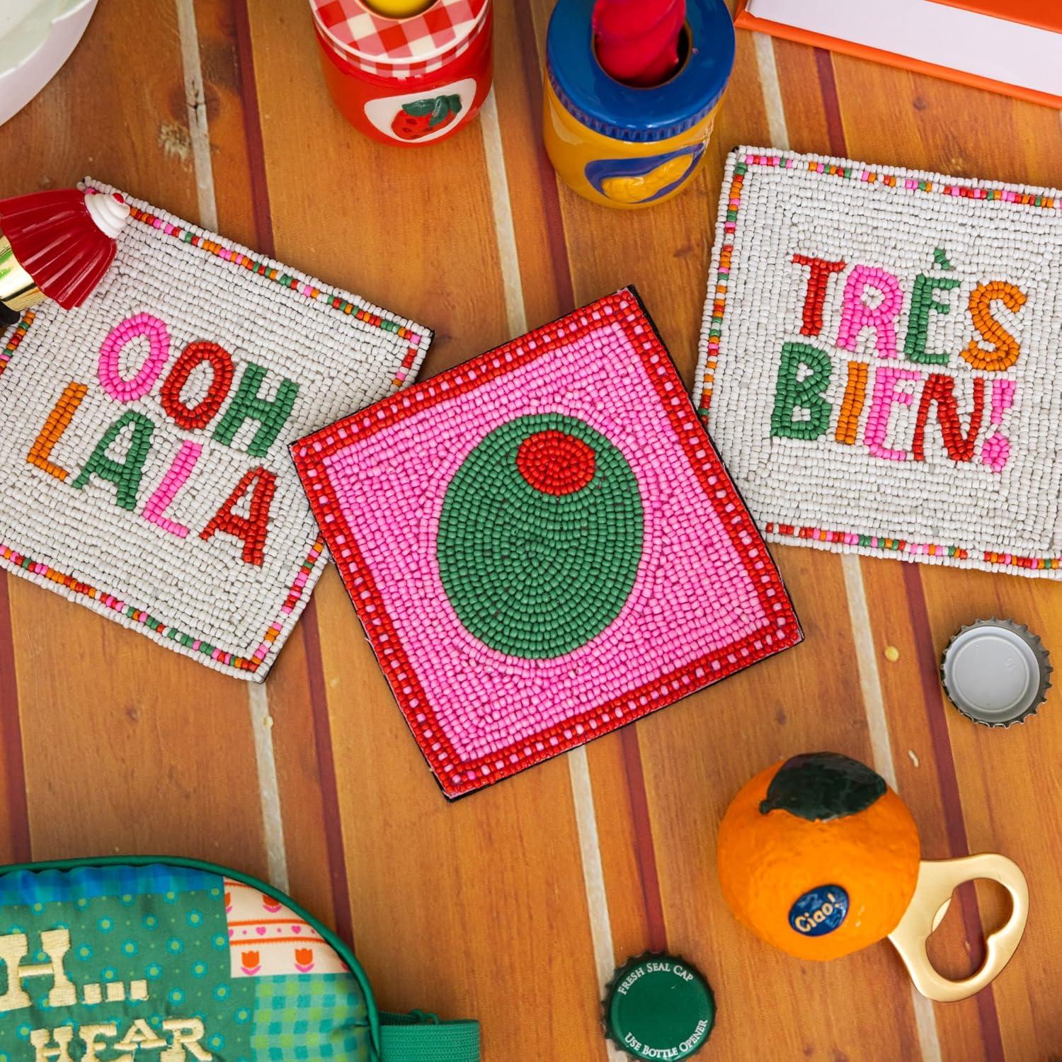 imagebando Beaded Coaster Set of 4 ColorfulFunkyUnique Coffee Table Decor QuiltCocktails