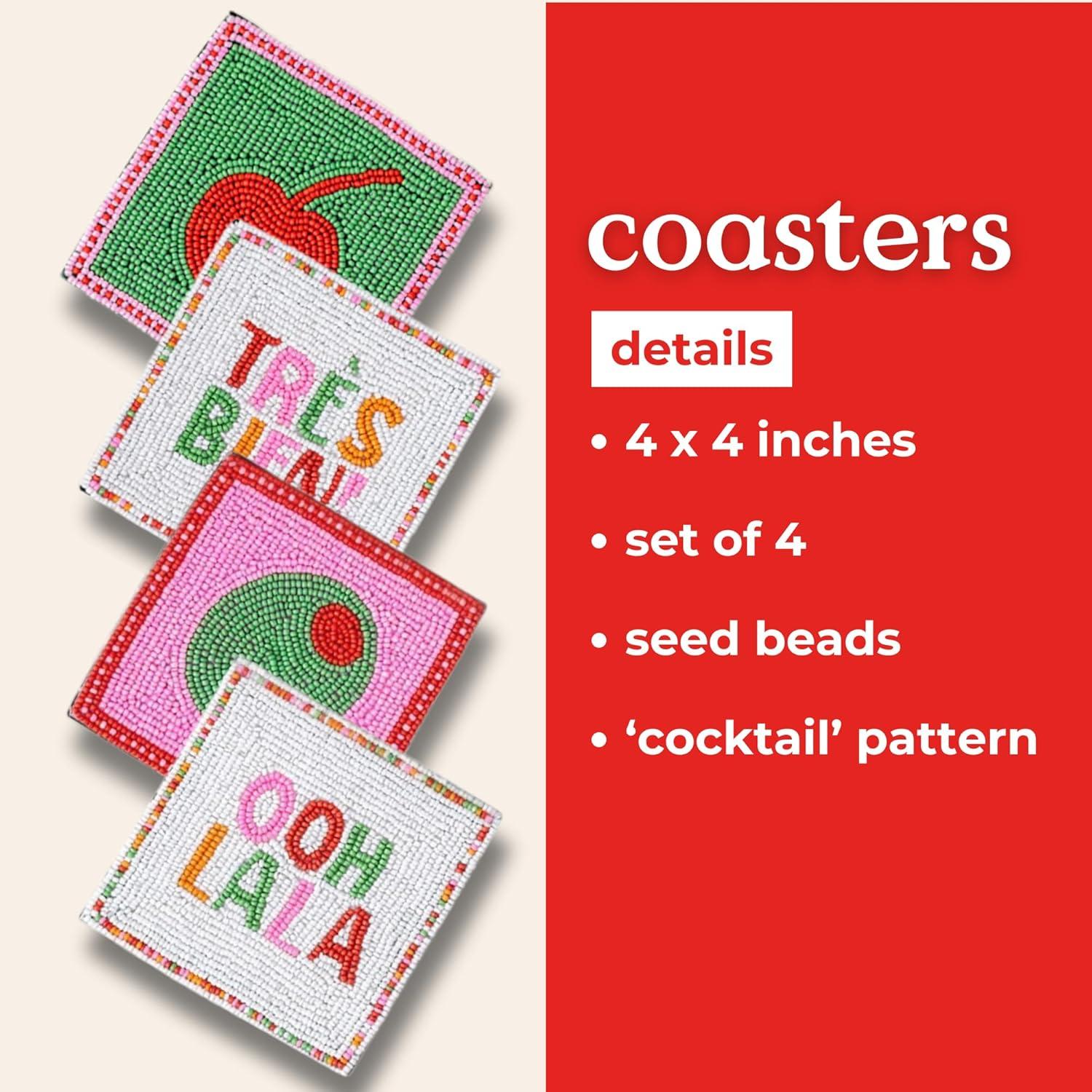 imagebando Beaded Coaster Set of 4 ColorfulFunkyUnique Coffee Table Decor QuiltCocktails