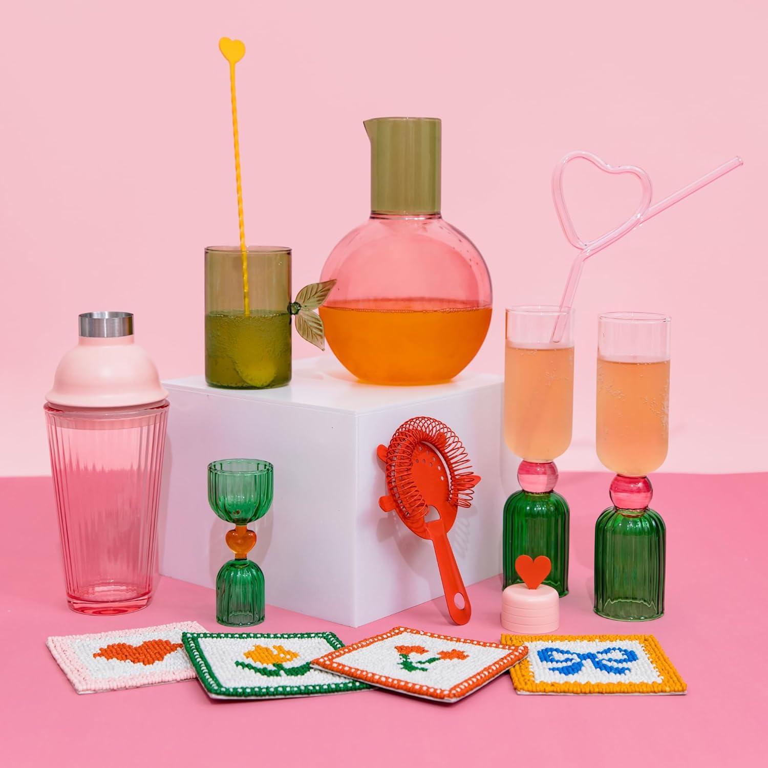 imagebando Beaded Coaster Set of 4 ColorfulFunkyUnique Coffee Table Decor QuiltQuilt