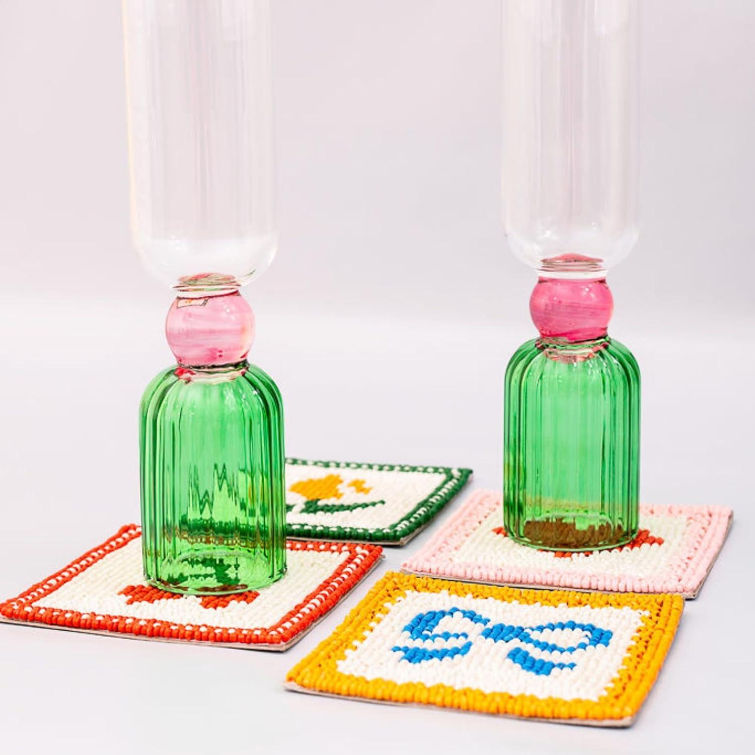 imagebando Beaded Coaster Set of 4 ColorfulFunkyUnique Coffee Table Decor QuiltQuilt