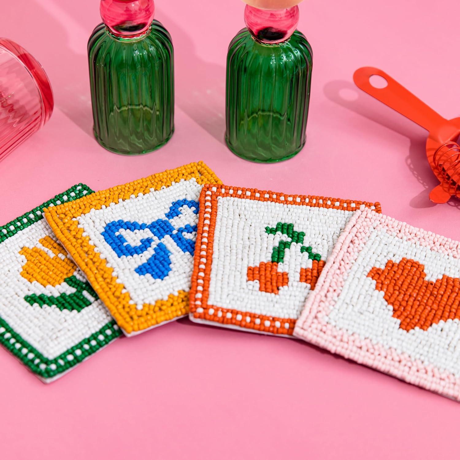 imagebando Beaded Coaster Set of 4 ColorfulFunkyUnique Coffee Table Decor QuiltQuilt