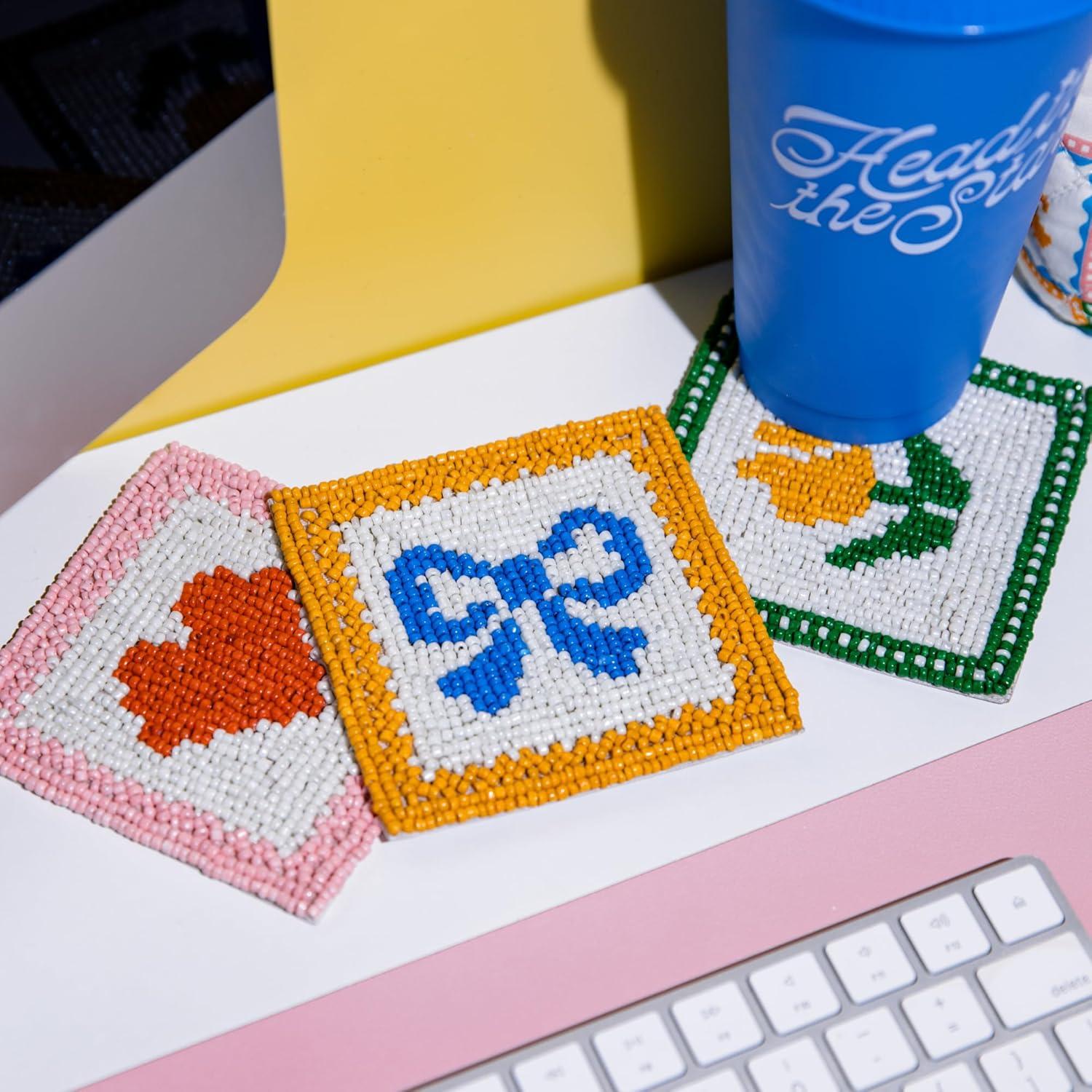 imagebando Beaded Coaster Set of 4 ColorfulFunkyUnique Coffee Table Decor QuiltQuilt