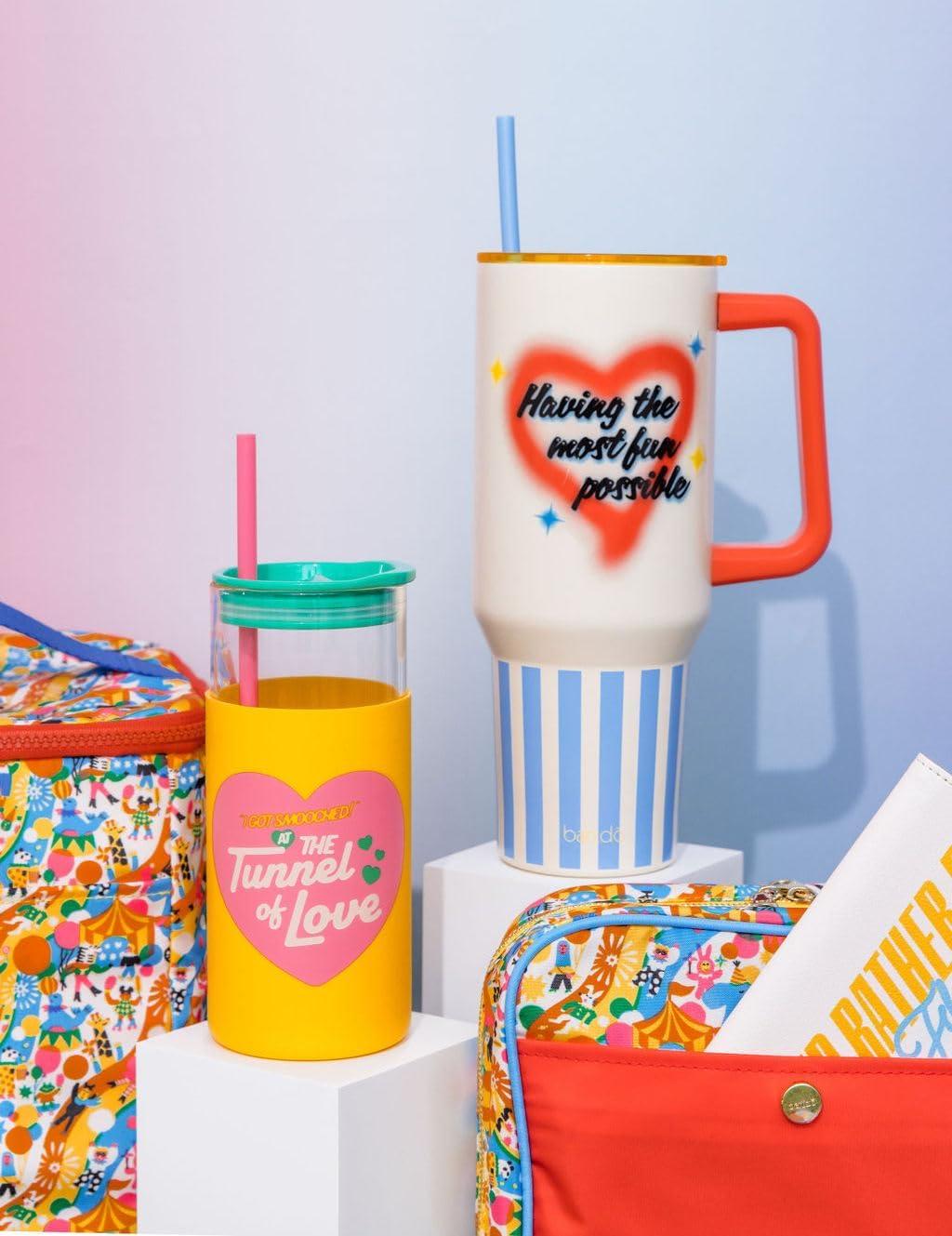 imagebando Glass Tumbler with Straw and Lid 20 Ounce Coffee Glass Cup Glass Water Bottle with Silicone Sleeve Cute Reusable Coffee Cup Tunnel of Love