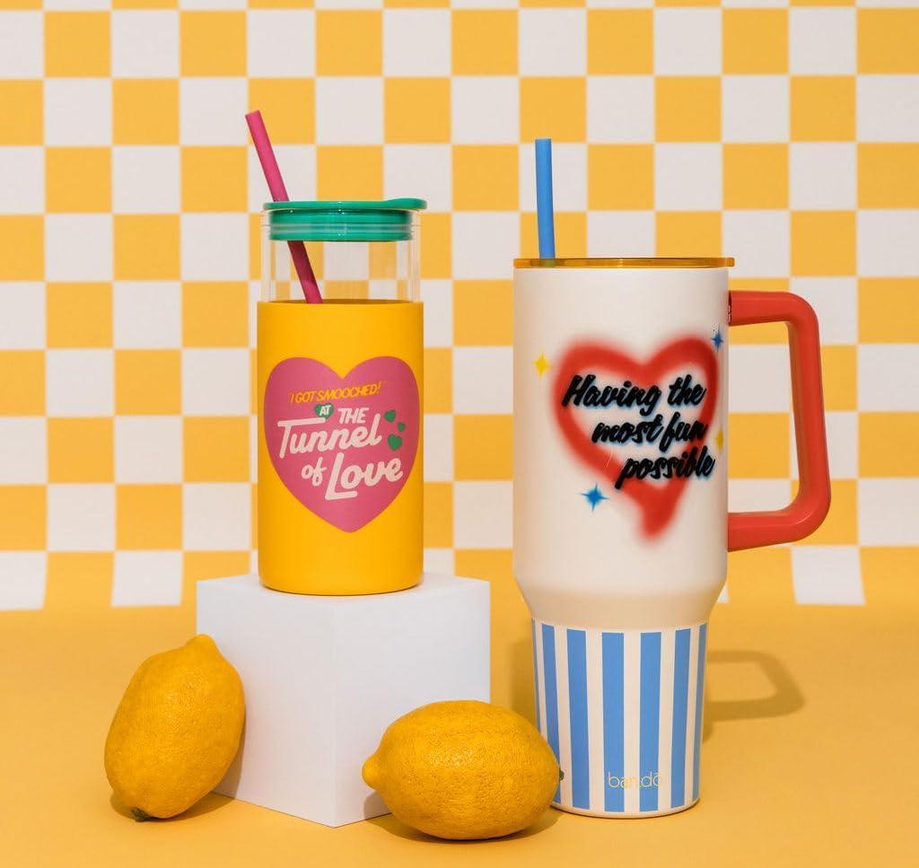 imagebando Glass Tumbler with Straw and Lid 20 Ounce Coffee Glass Cup Glass Water Bottle with Silicone Sleeve Cute Reusable Coffee Cup Tunnel of Love