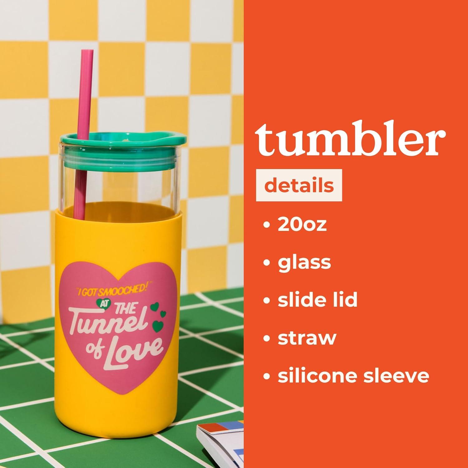 imagebando Glass Tumbler with Straw and Lid 20 Ounce Coffee Glass Cup Glass Water Bottle with Silicone Sleeve Cute Reusable Coffee Cup Tunnel of Love