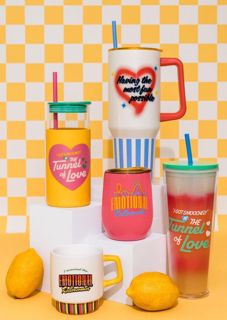 imagebando Glass Tumbler with Straw and Lid 20 Ounce Coffee Glass Cup Glass Water Bottle with Silicone Sleeve Cute Reusable Coffee Cup Tunnel of Love