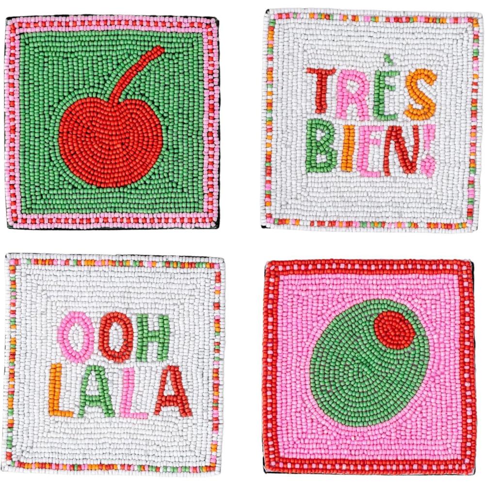imagebando Beaded Coaster Set of 4 ColorfulFunkyUnique Coffee Table Decor QuiltCocktails