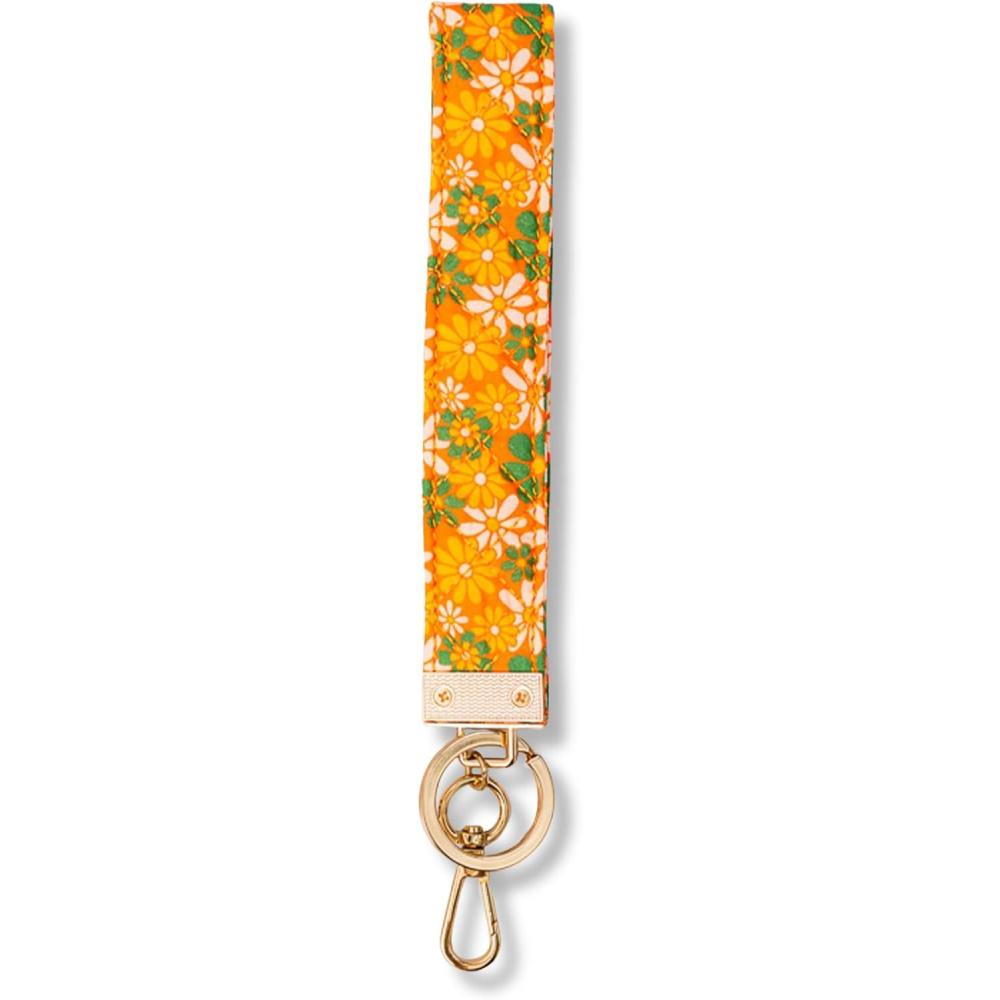 imagebando Diamond Quilted Cotton Wristlet Keychain with Gold Hardware and Keyring Retro Floral