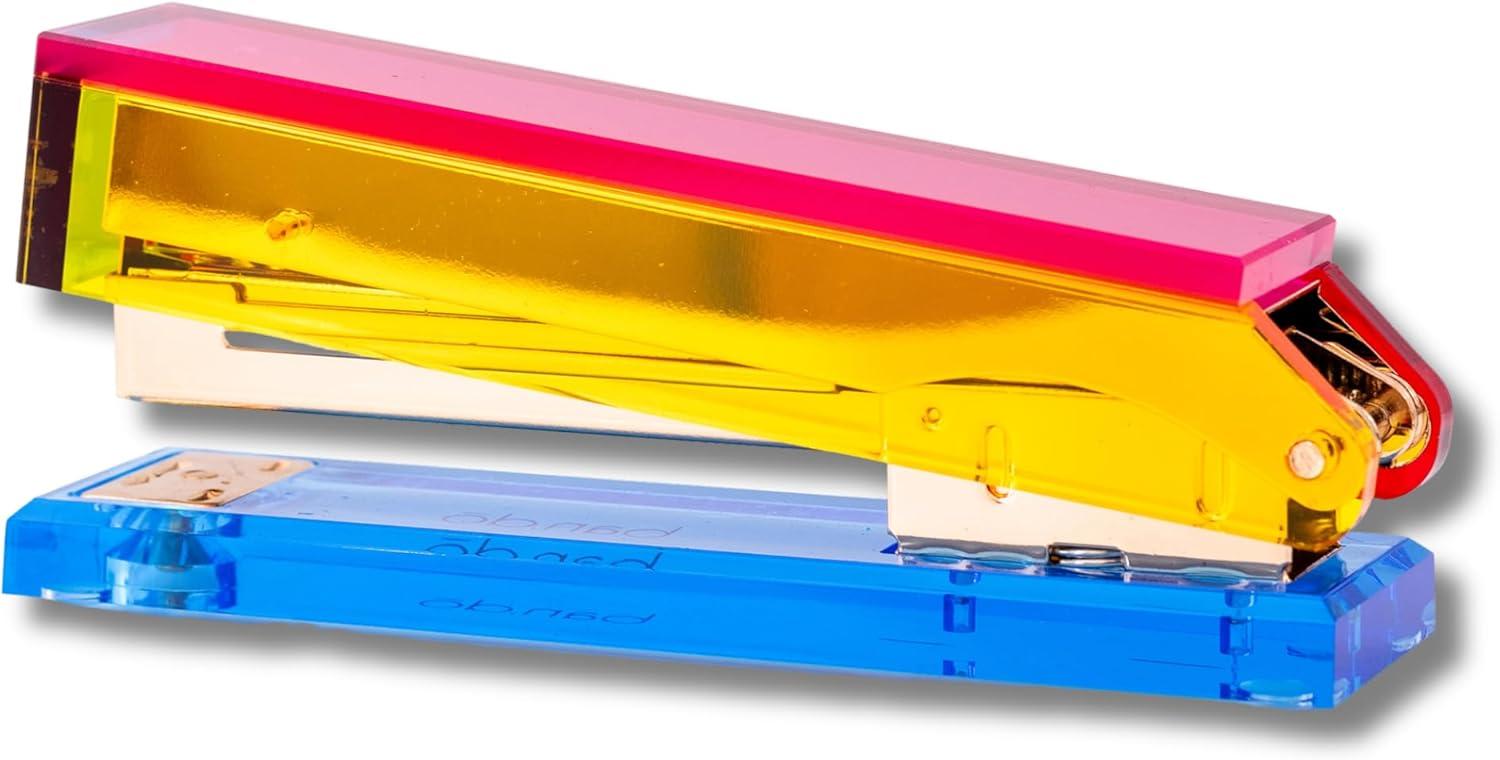 imagebando Cute Acrylic Stapler FunUniqueColorful Desk Accessories for WorkOffice Colorblock